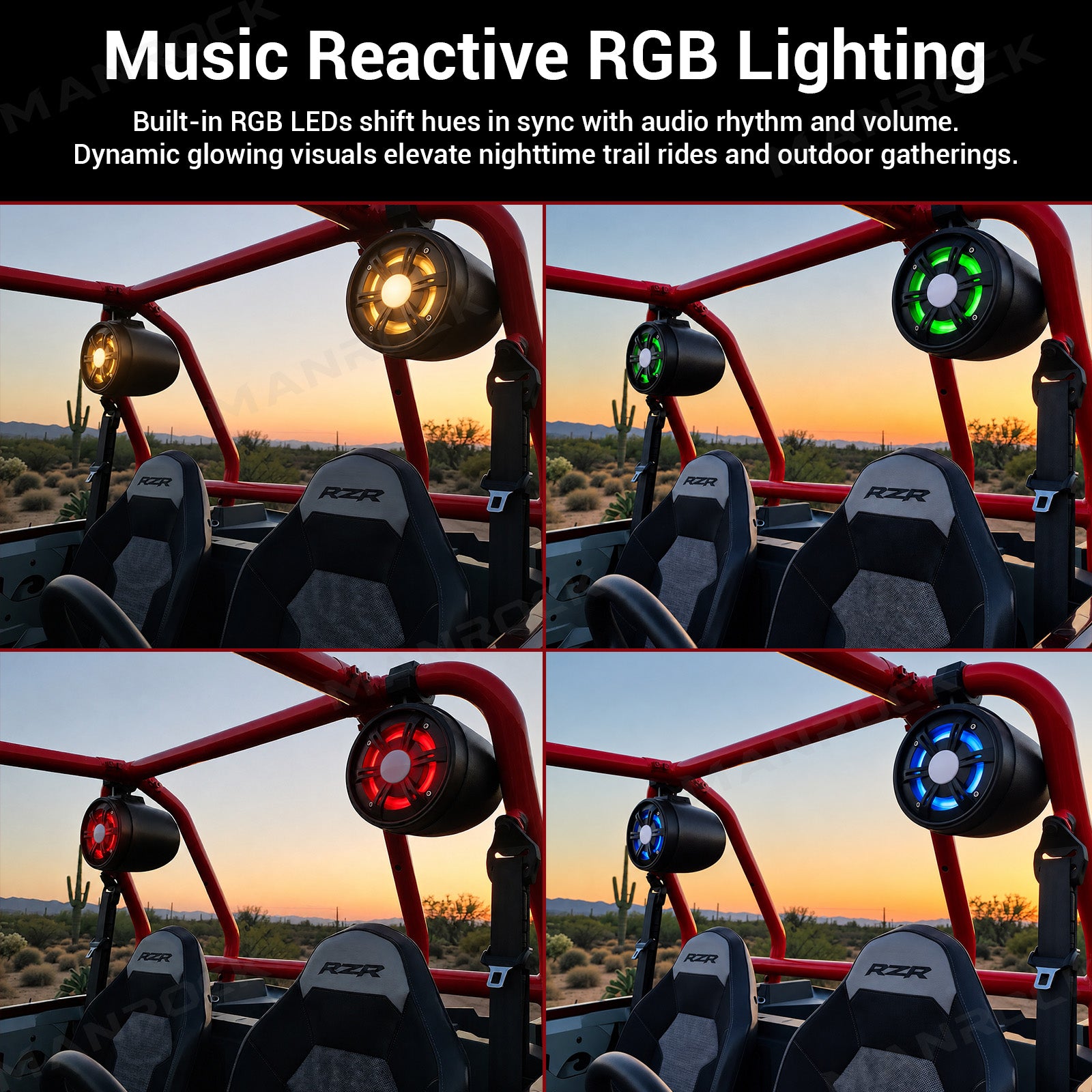 4" Marine Tower Speakers Bluetooth Roll Cage Speakers with RGB Lights 2PCS Universal Fit for UTV / ATV