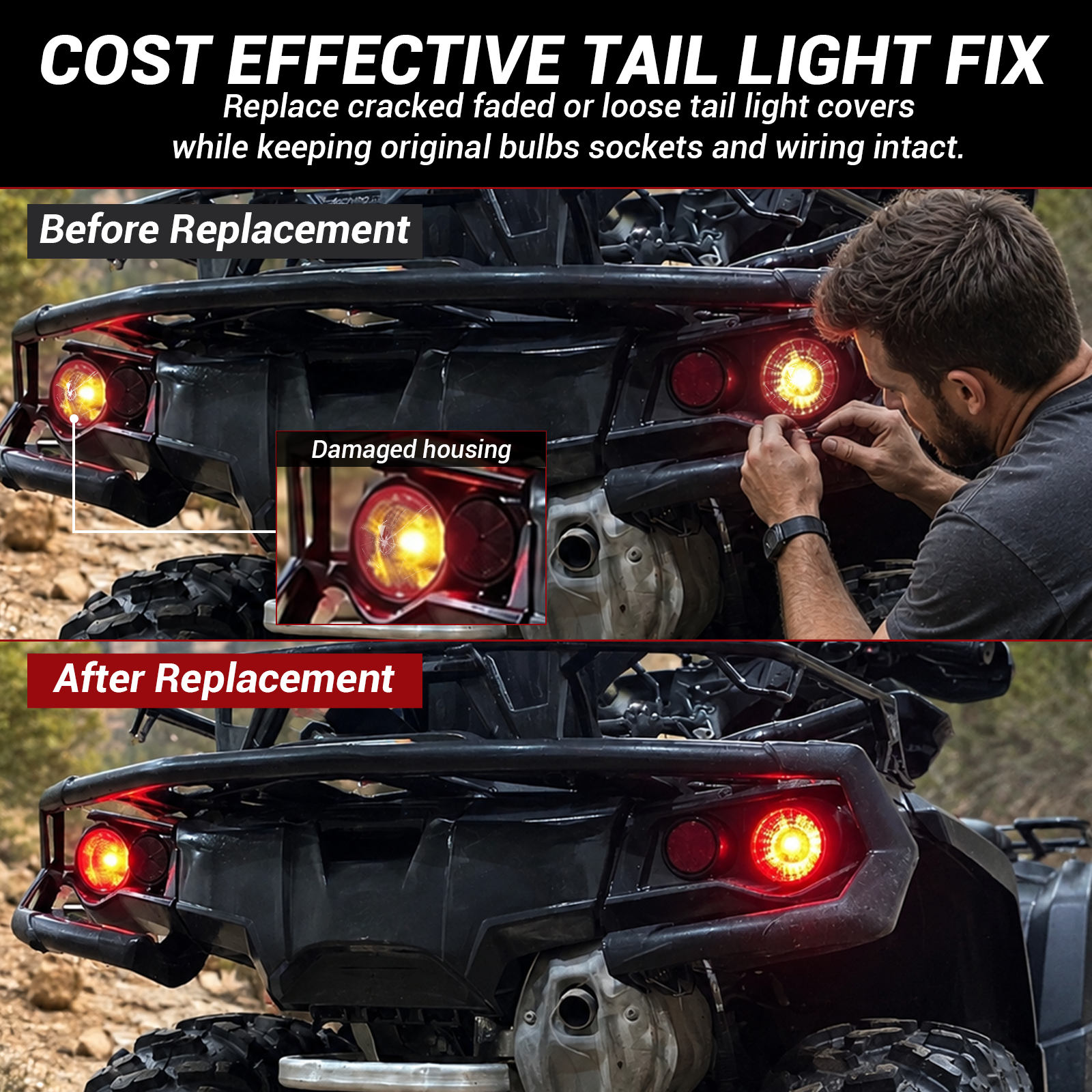 Tail Light Housing Replacement Tail Light Lens Shell for Can-Am  Maverick 1000R / Outlander / Commander / Renegade