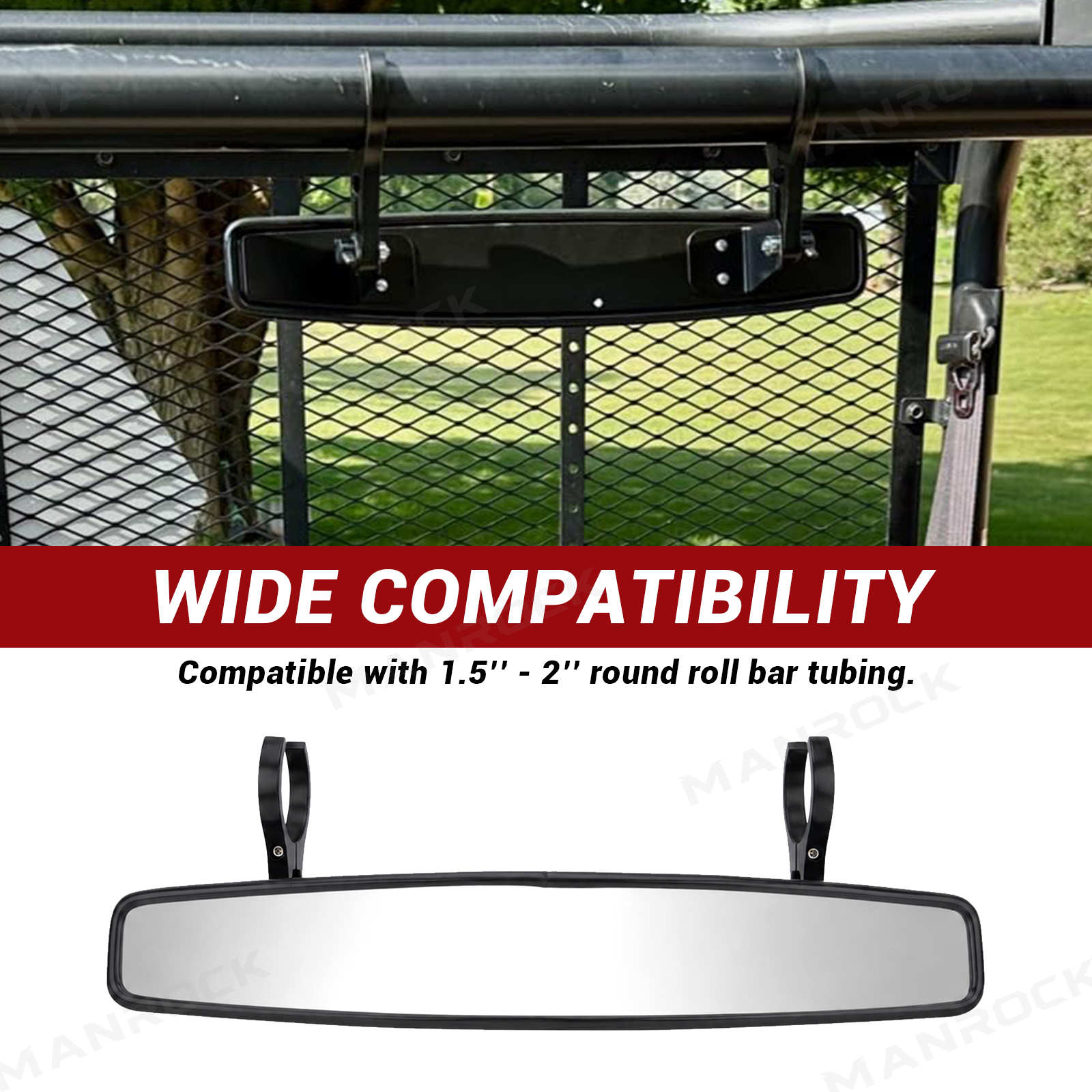 UTV Side Mirrors and Rear View Mirror 3PCS Mirror Kit Universal Fit for 1.75"-2" Roll Bars