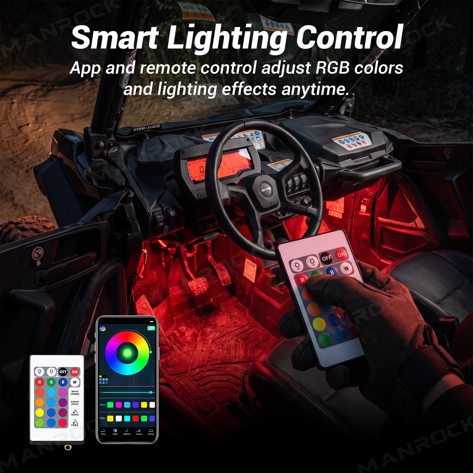 Manrock RGB Interior Light Strips LED Accent Lighting Kit Universal Fit for UTV / ATV