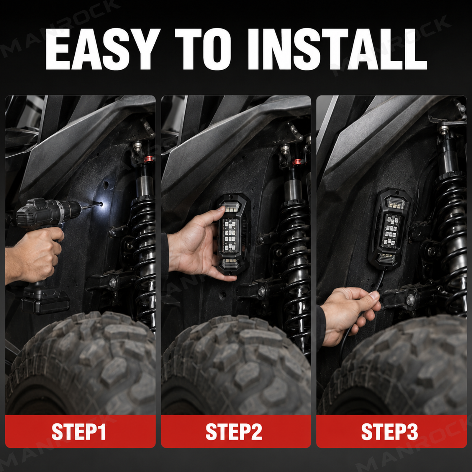 UTV ATV LED Rock Lights RGB Underglow Lights Wheel Well Lights Universal Fit for Polaris / Can-Am / Honda / Kawasaki / CFMOTO