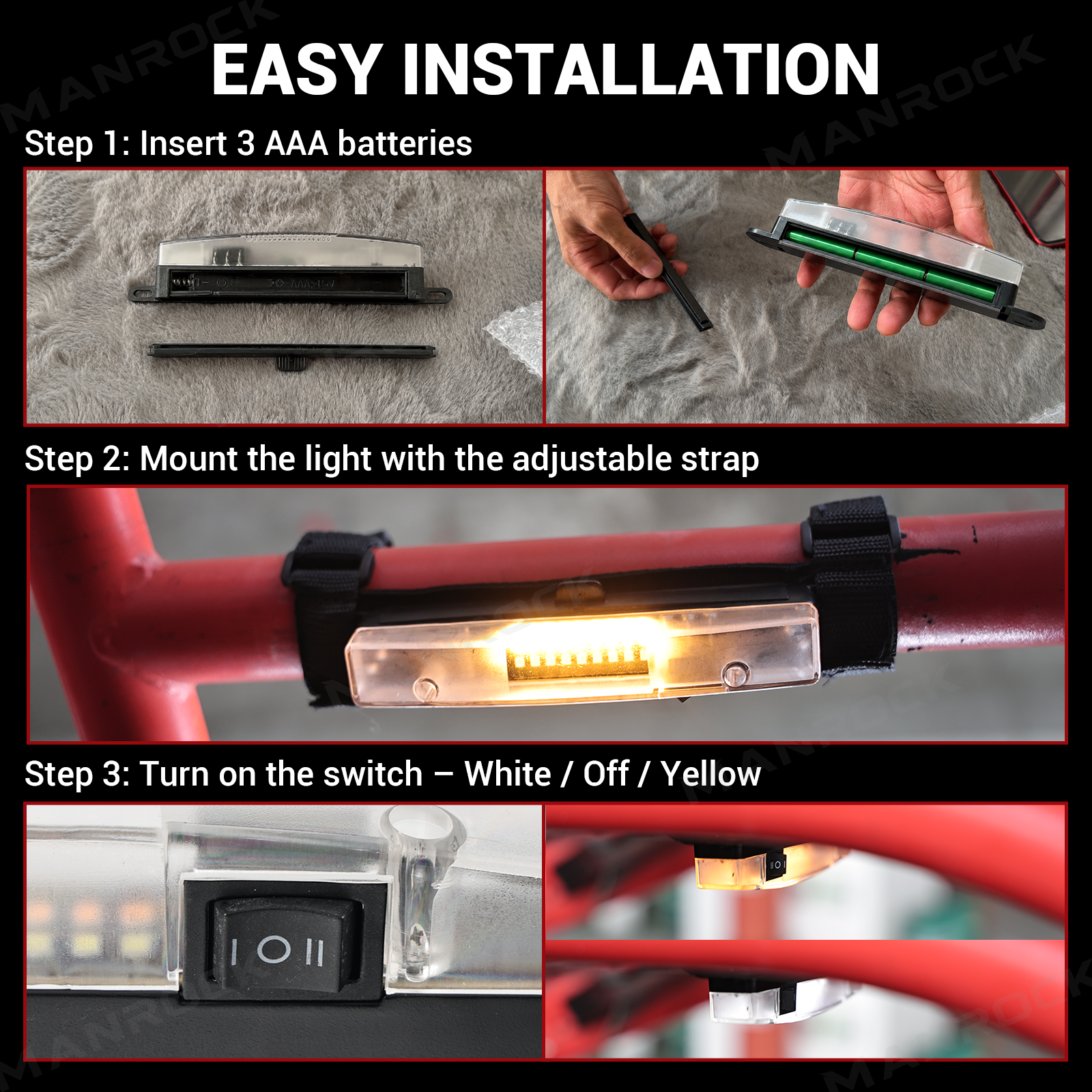 UTV ATV Dome Light Roll Bar Mount Interior LED Lights, Universal Fit for 1.5"–4" Roll Bars