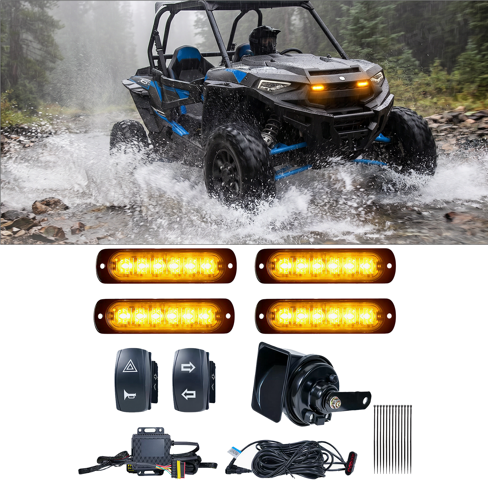 UTV ATV Turn Signal Kit with 110dB Horn Blinker Kit Universal Fit for Polaris / Can-Am / Teryx / CFMOTO