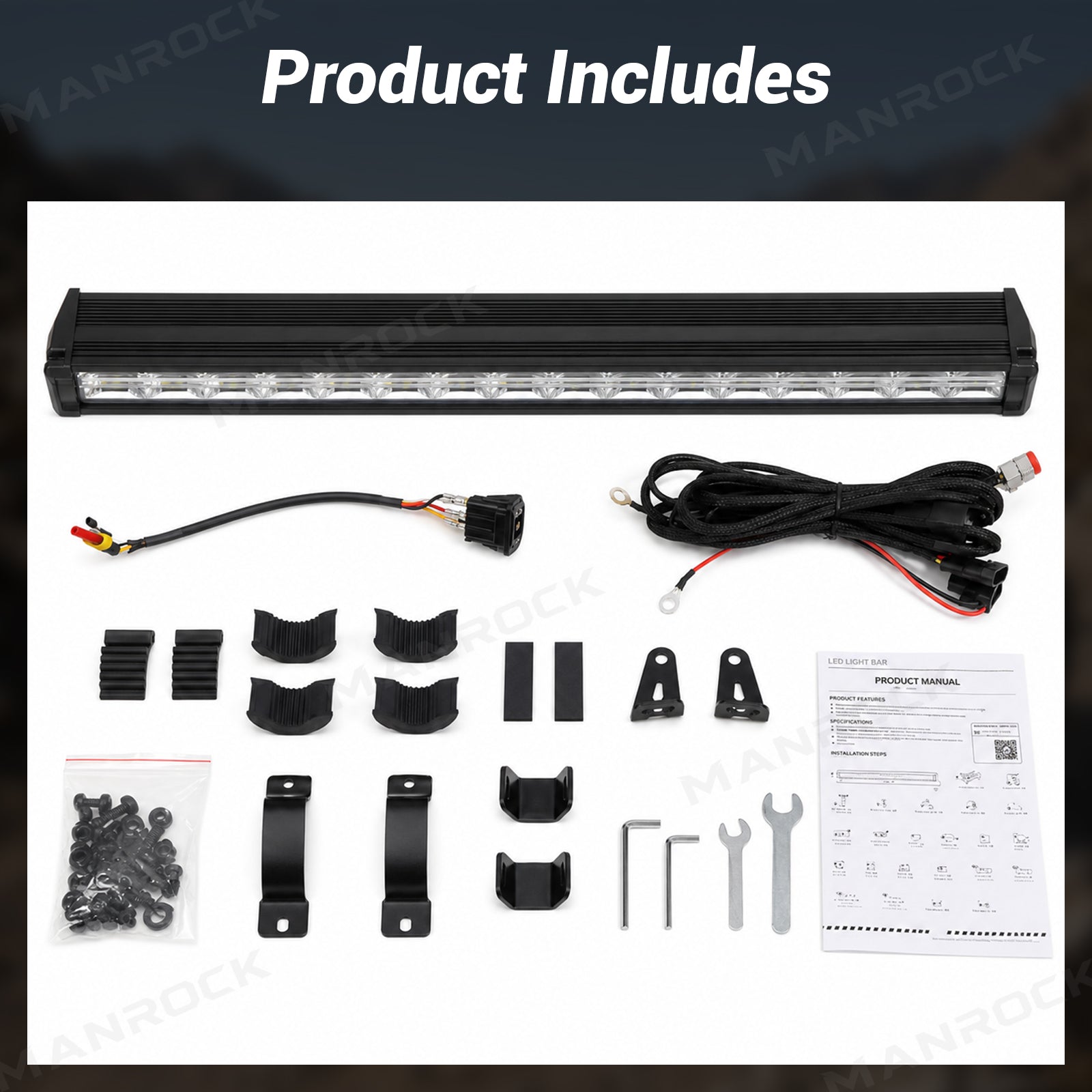 Manrock UTV 31" LED Light Bar with White DRL Spot Flood Combo Beam Universal Fit for 1.5"-2" Roll Bars