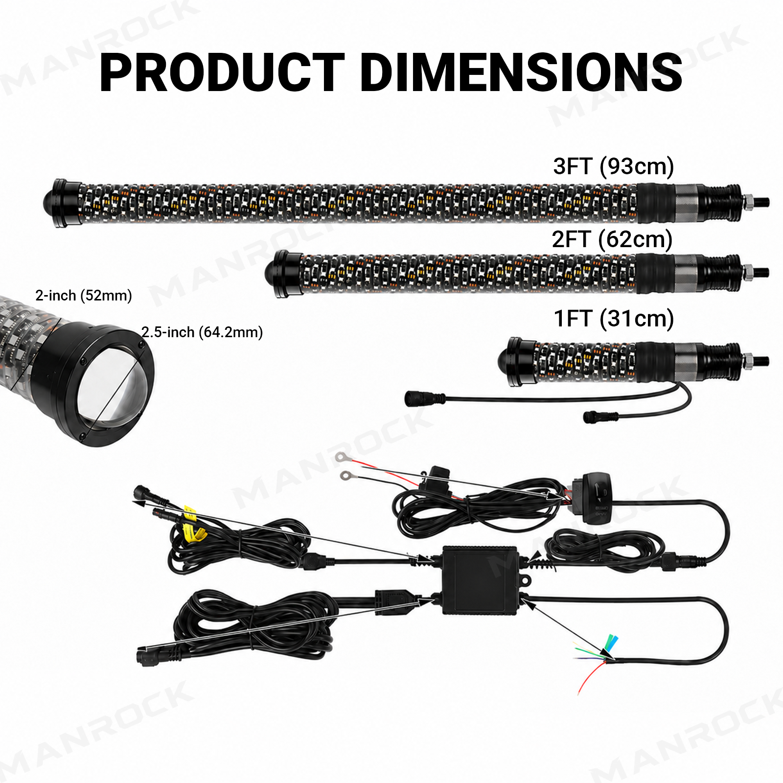 UTV ATV Laser LED Whip Lights RGB Whipless Flag Pole Light with Turn Signals 2PCS Universal Fit for 1.75"- 2" Roll Bars
