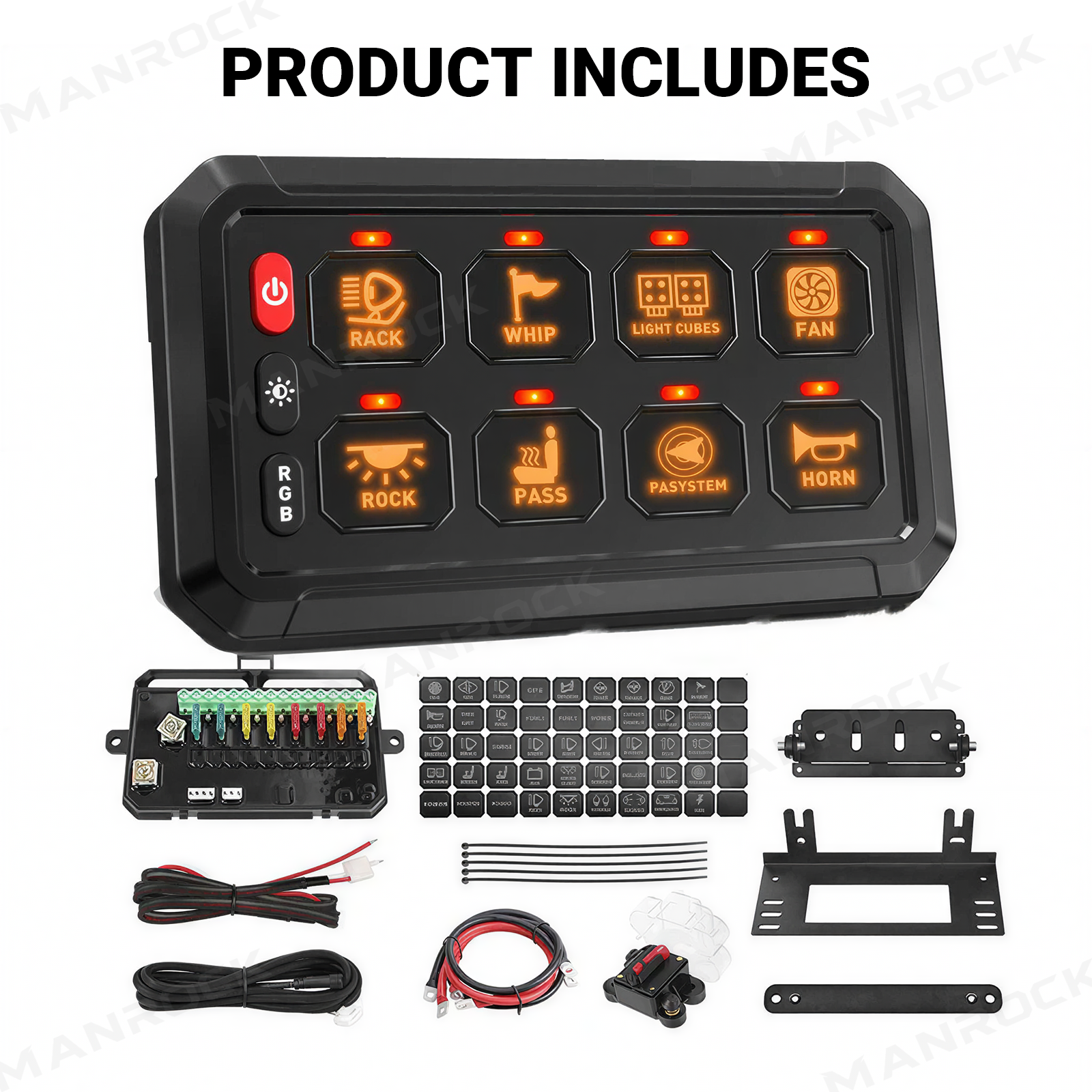 8 Gang Switch Panel RGB Circuit Control Relay System Universal Fit for UTV / ATV