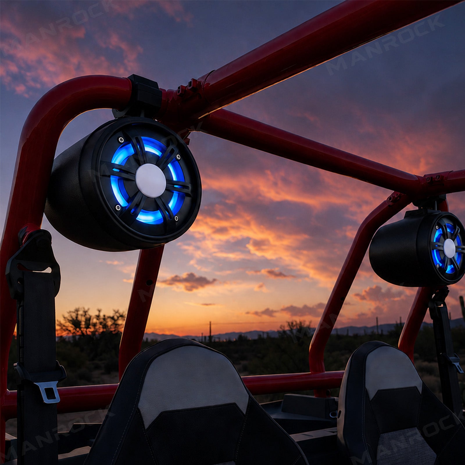 4" Marine Tower Speakers Bluetooth Roll Cage Speakers with RGB Lights 2PCS Universal Fit for UTV / ATV