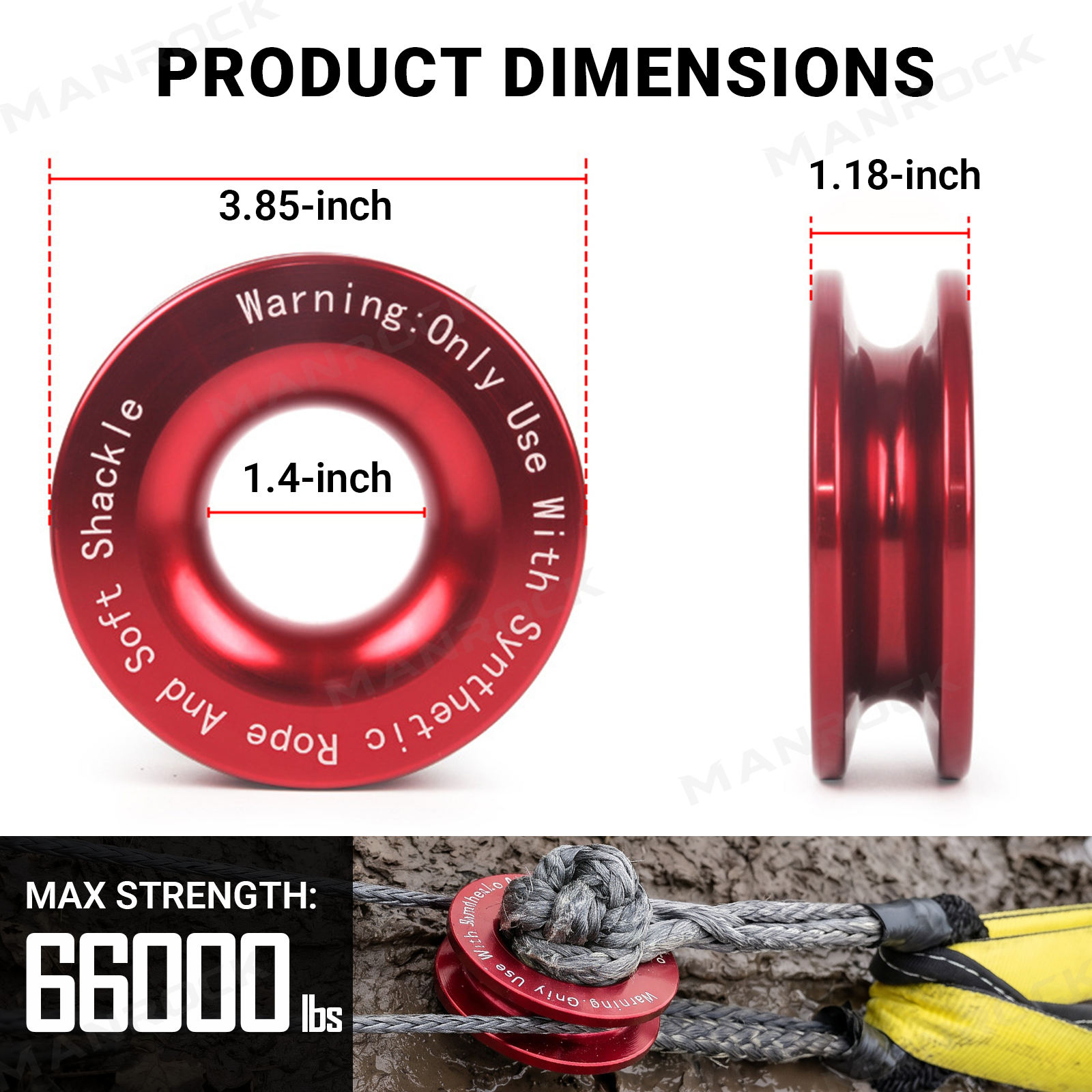Recovery Ring Winch Snatch Towing Ring 66,000 LBS Universal Fit for UTV / ATV