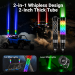 UTV ATV Laser LED Whip Lights RGB Whipless Flag Pole Light with Turn Signals 2PCS Universal Fit for 1.75"- 2" Roll Bars