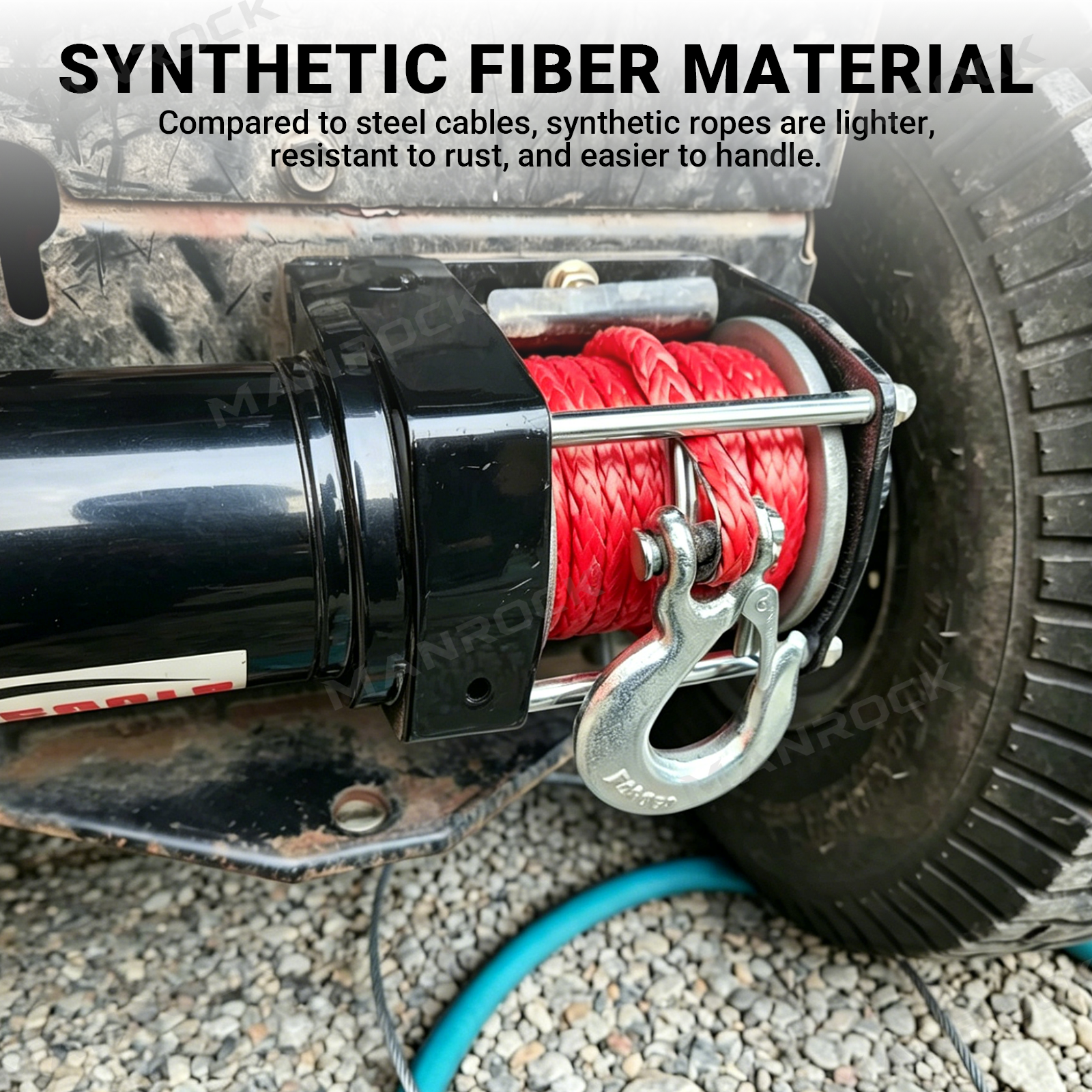 Synthetic Winch Rope Line Cable 1/4" × 50 Ft Universal Fit for UTV / ATV