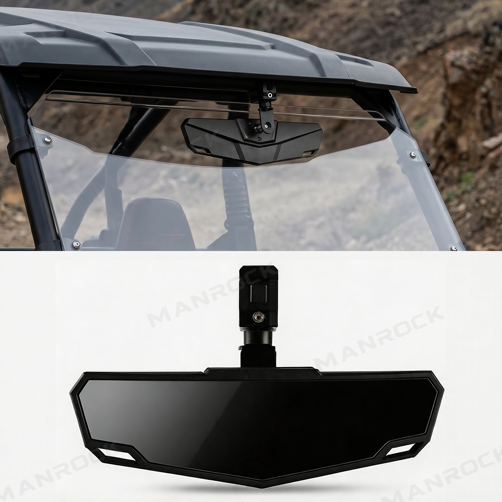 Adjustable Center Rearview Mirror for Polaris/ Can-Am/ UTV /ATV,  Universal Fit for 1.5"–2" Roll Bars