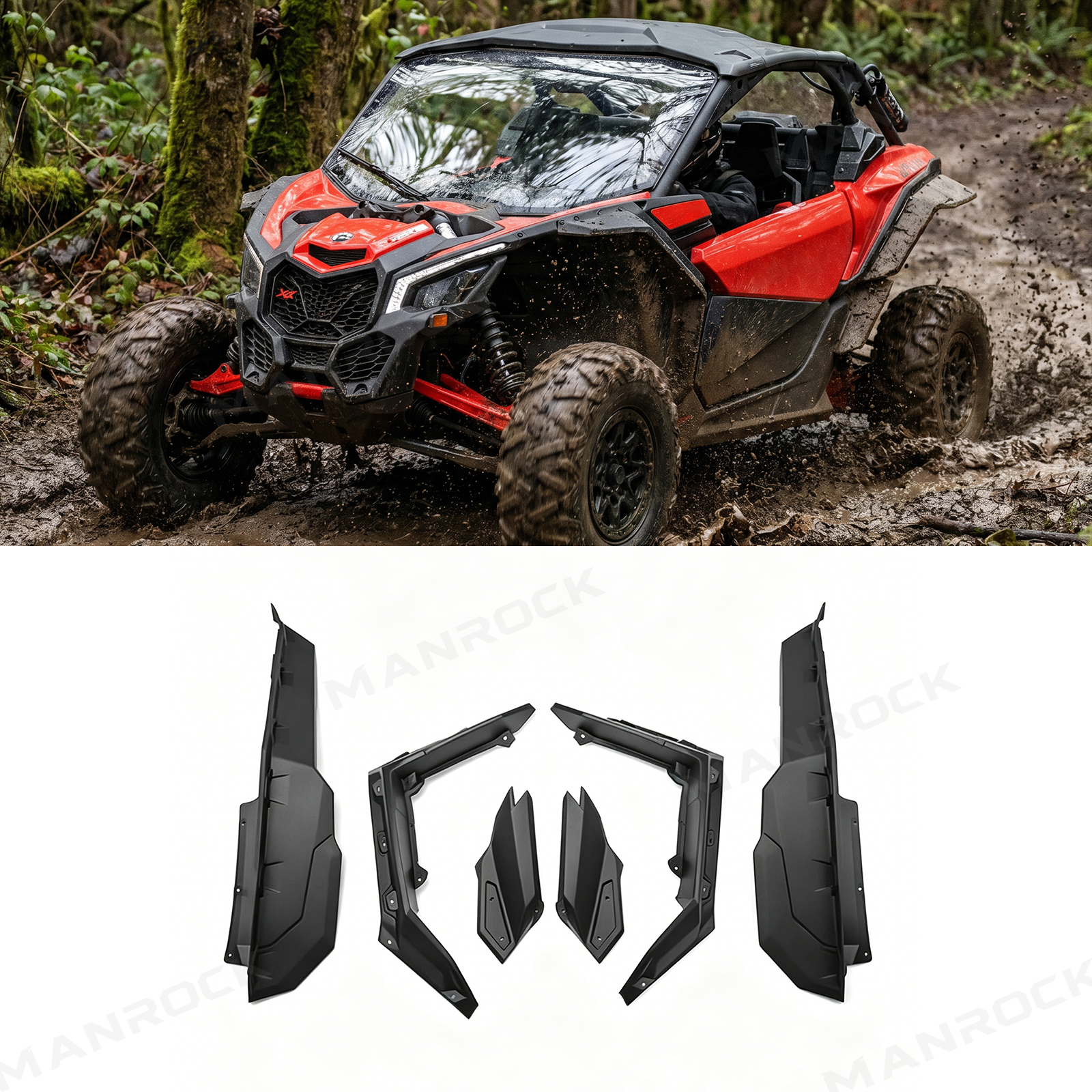 UTV Wide Fender Flare Kits Mud Flaps for Can-Am Maverick X3 / X3 Max, Maverick 1000 / 1000 Max