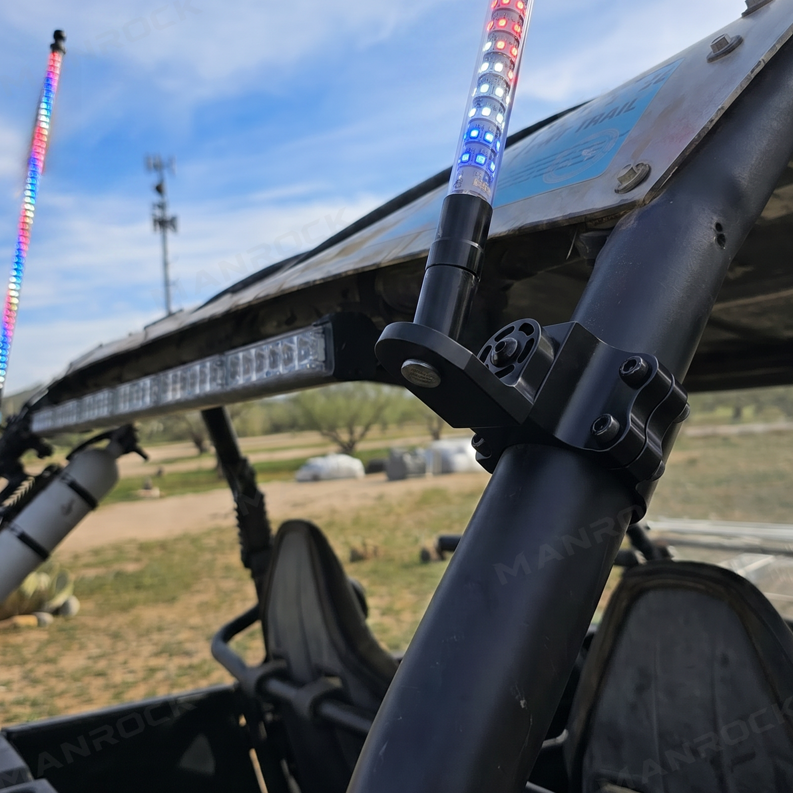 UTV Flag Mount Adjustable Whip Light Mount Universal Fit for 1.75"-2" Roll Bars