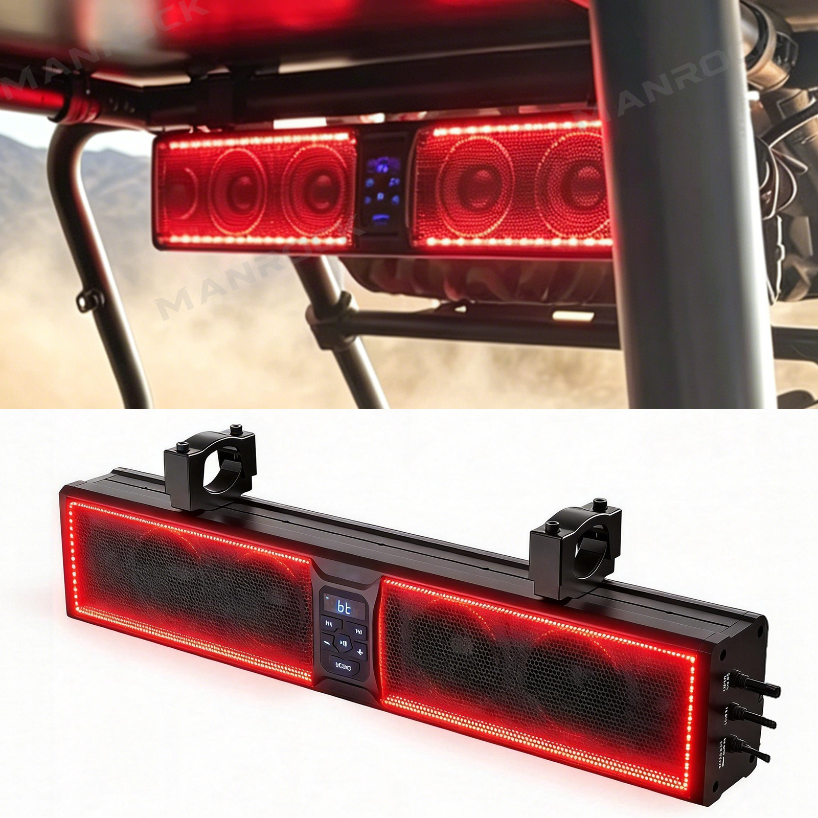 6 Speaker 26'' RGB Sound Bar Audio System for Can-Am Maverick X3/ Polaris RZR, Fits 1.75-2.25in Roll Cage