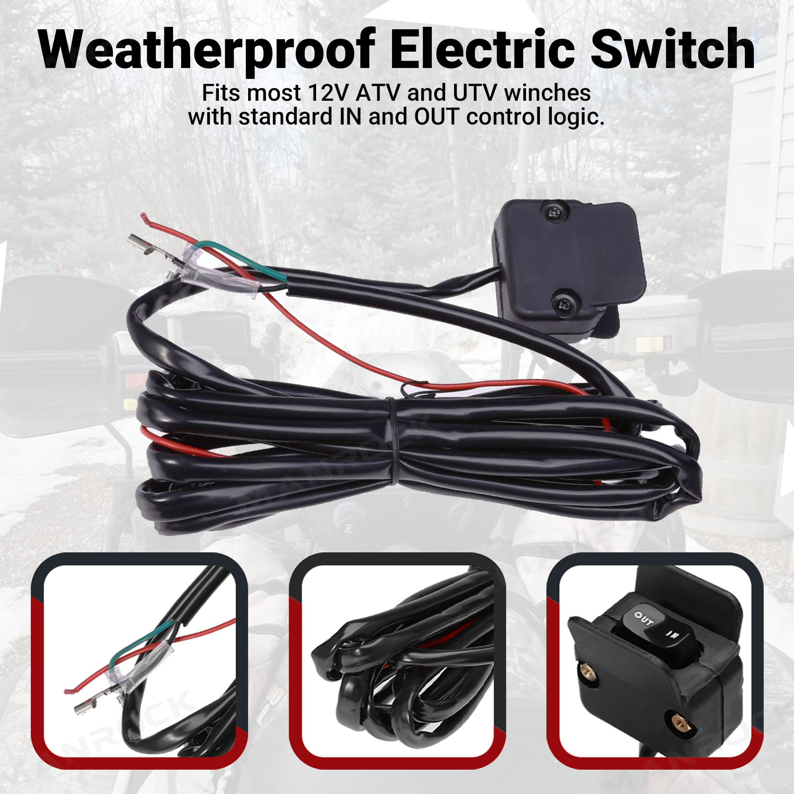 12V Handlebar Winch Switch Rocker Switch Kit Universal Fit for UTV / ATV