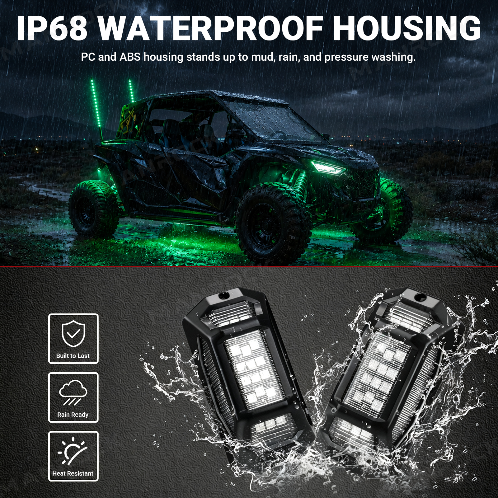 UTV ATV LED Rock Lights RGB Underglow Lights Wheel Well Lights Universal Fit for Polaris / Can-Am / Honda / Kawasaki / CFMOTO