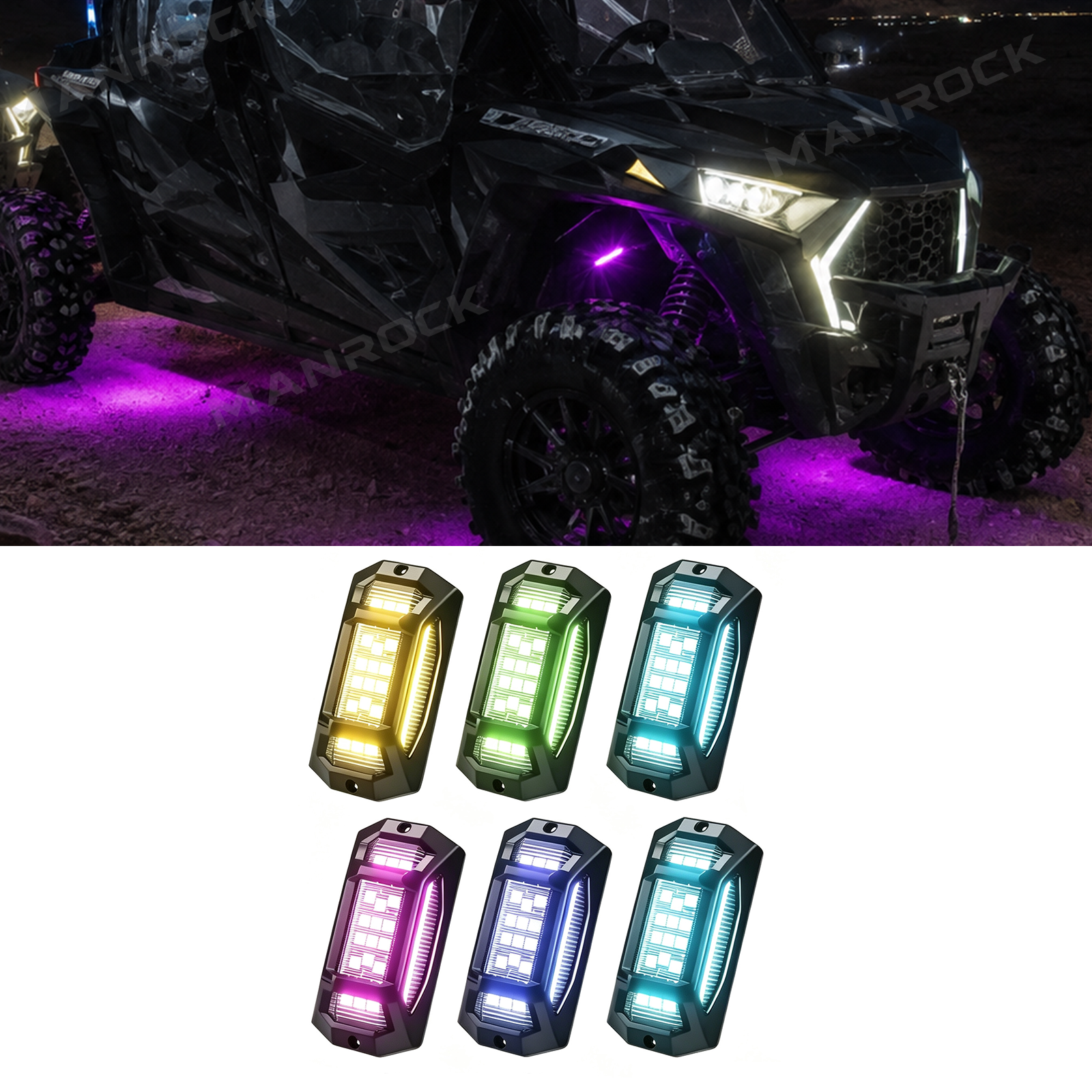 UTV ATV LED Rock Lights RGB Underglow Lights Wheel Well Lights Universal Fit for Polaris / Can-Am / Honda / Kawasaki / CFMOTO