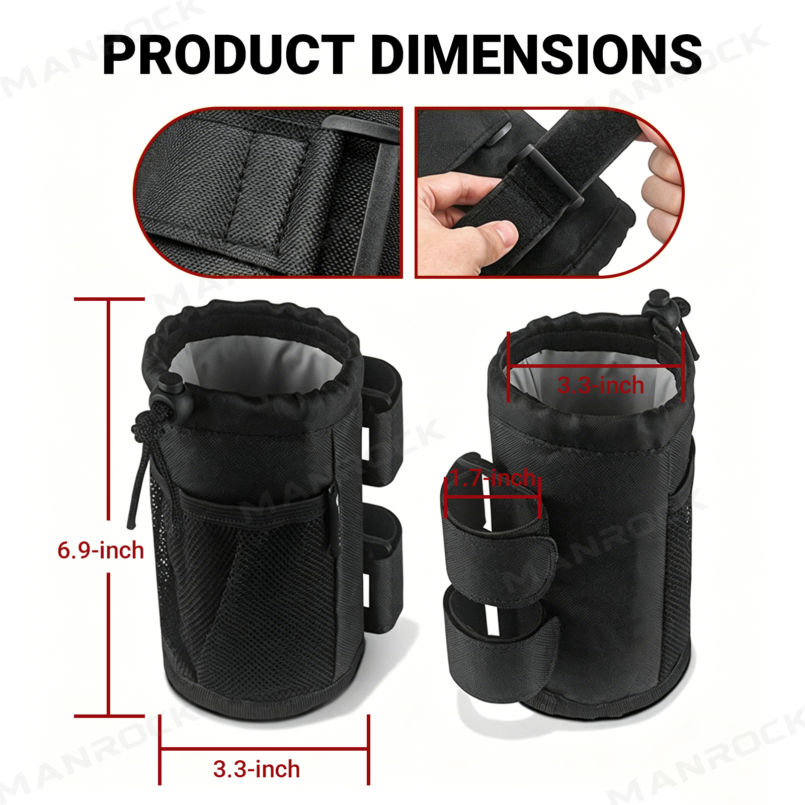 UTV Cup Holder Fabric Drink Holder with Mesh Pocket Universal Fit for 1.5"-2" Roll Cage