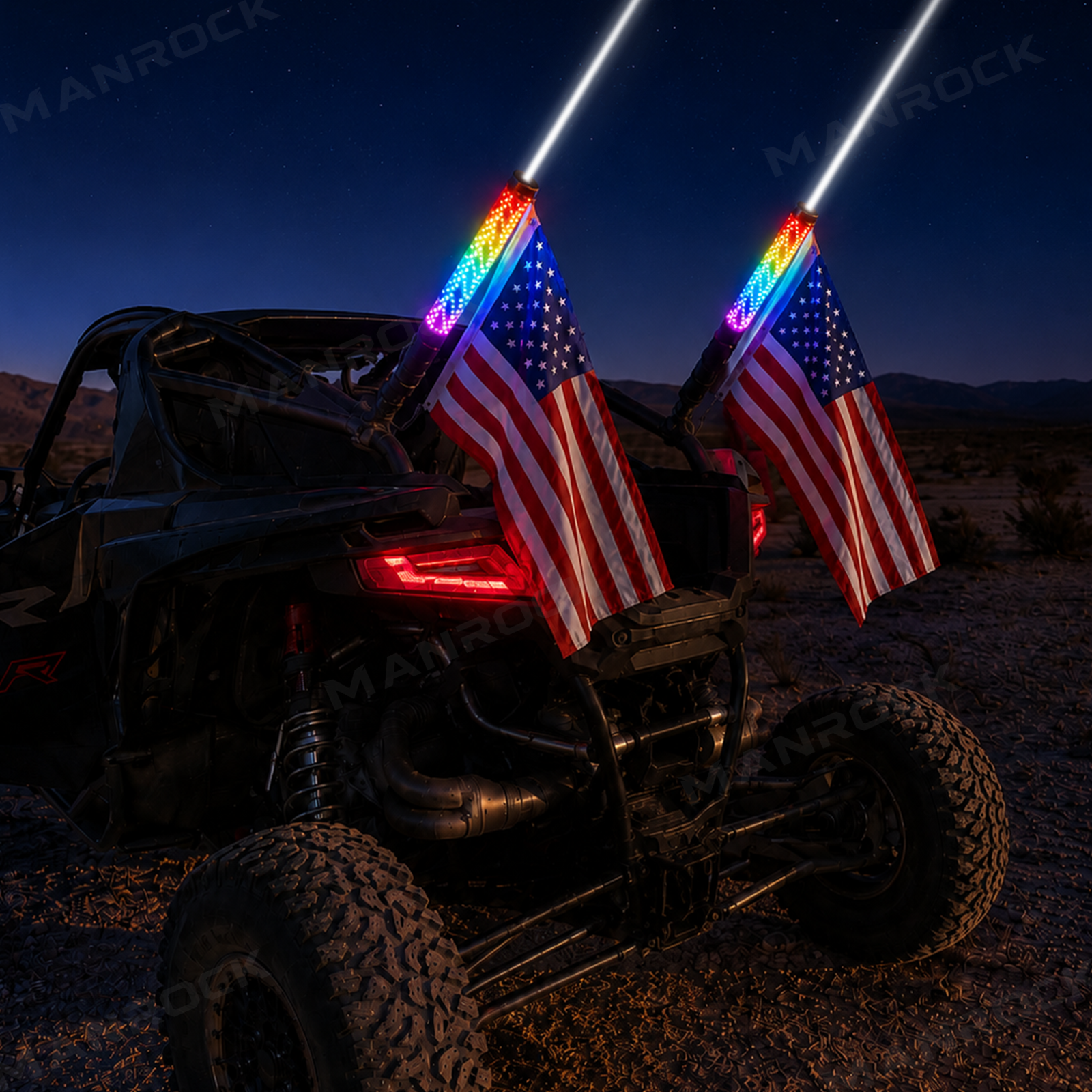 UTV ATV Laser LED Whip Lights RGB Whipless Flag Pole Light with Turn Signals 2PCS Universal Fit for 1.75"- 2" Roll Bars