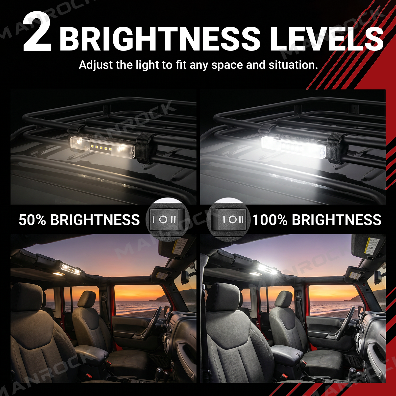 UTV ATV Magnetic Dome Light Roll Bar Mount Interior LED Lights, Universal Fit for 1.5"–4" Roll Bars