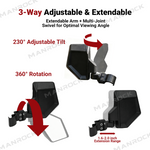 UTV Adjustable Rear Side View Mirrors with 360° Rotation & Telescopic Extension For Polaris / Can-Am / CFMOTO