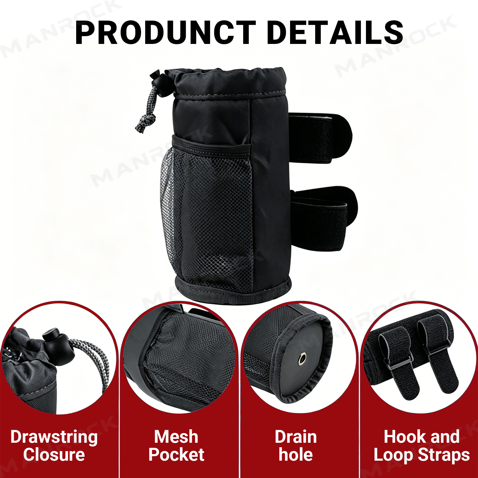 UTV Cup Holder Fabric Drink Holder with Mesh Pocket Universal Fit for 1.5"-2" Roll Cage