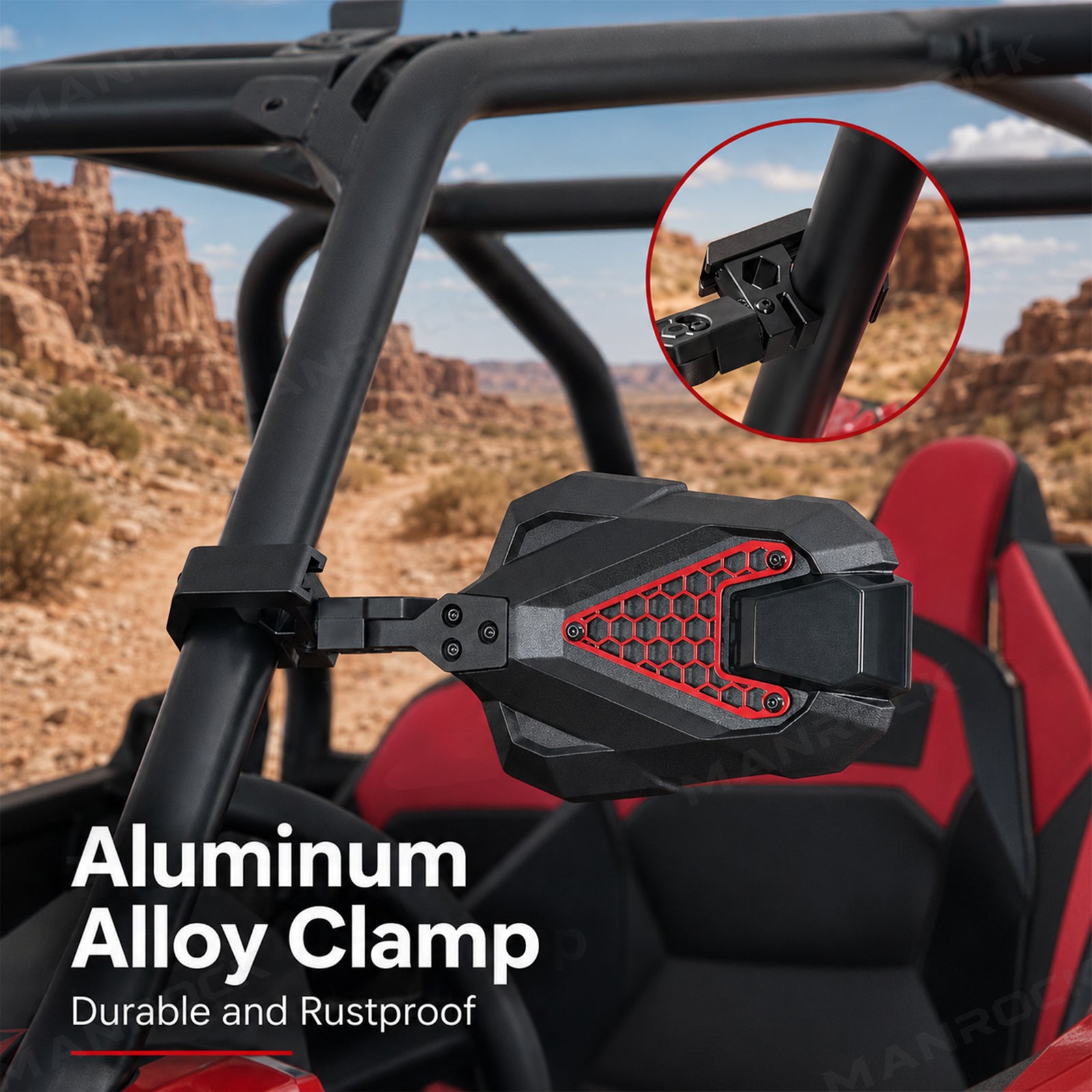 UTV Side Mirrors Rear View Mirrors Universal for Can-Am Maverick X3 / Polaris RZR, Fits 1.5-2 Inch Roll Cage