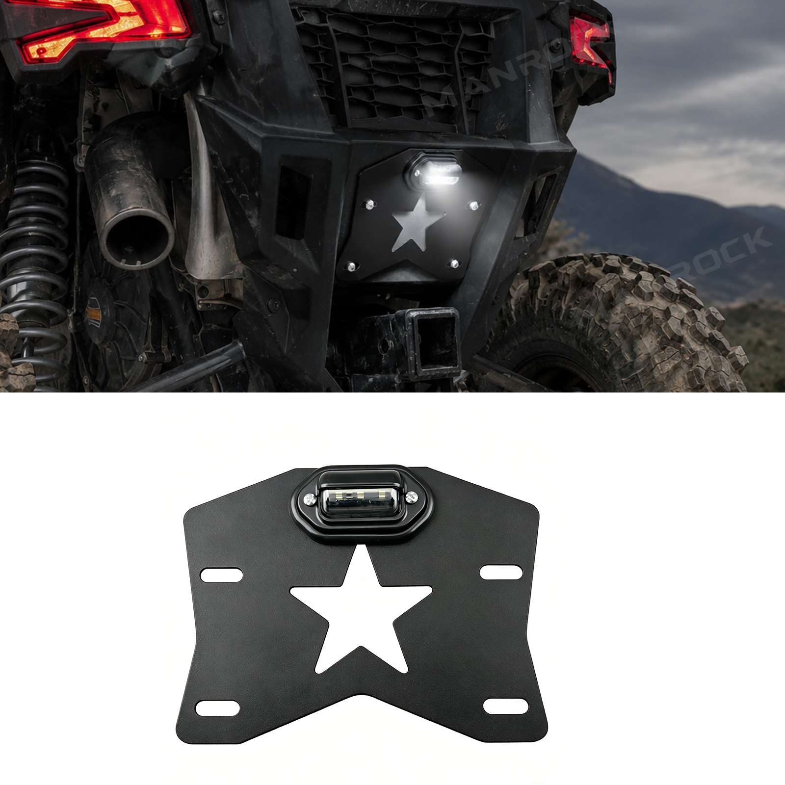 License Plate Frames with Light Rear License Plate Bracket Holder Universal Fit for UTV