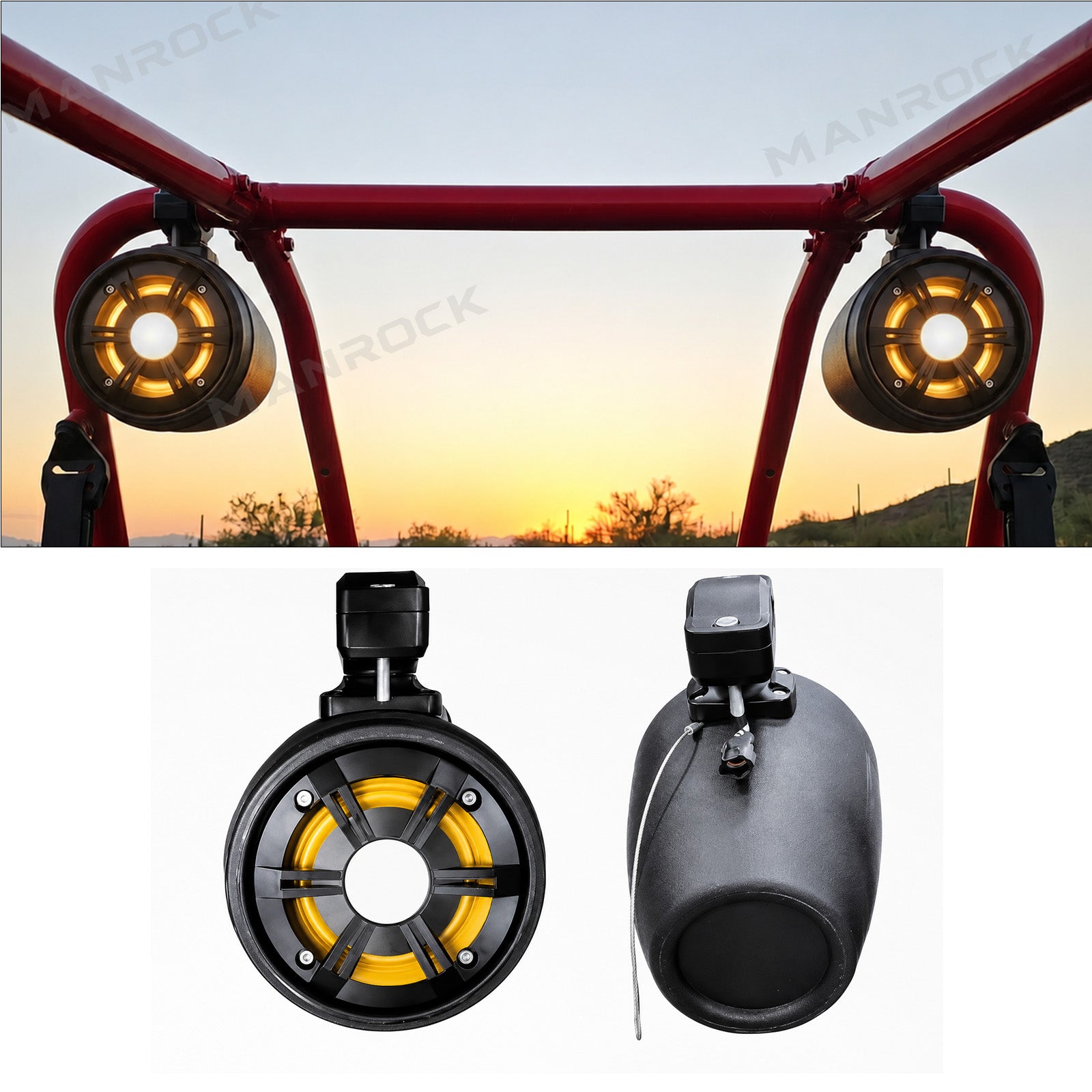 4" Marine Tower Speakers Bluetooth Roll Cage Speakers with RGB Lights 2PCS Universal Fit for UTV / ATV