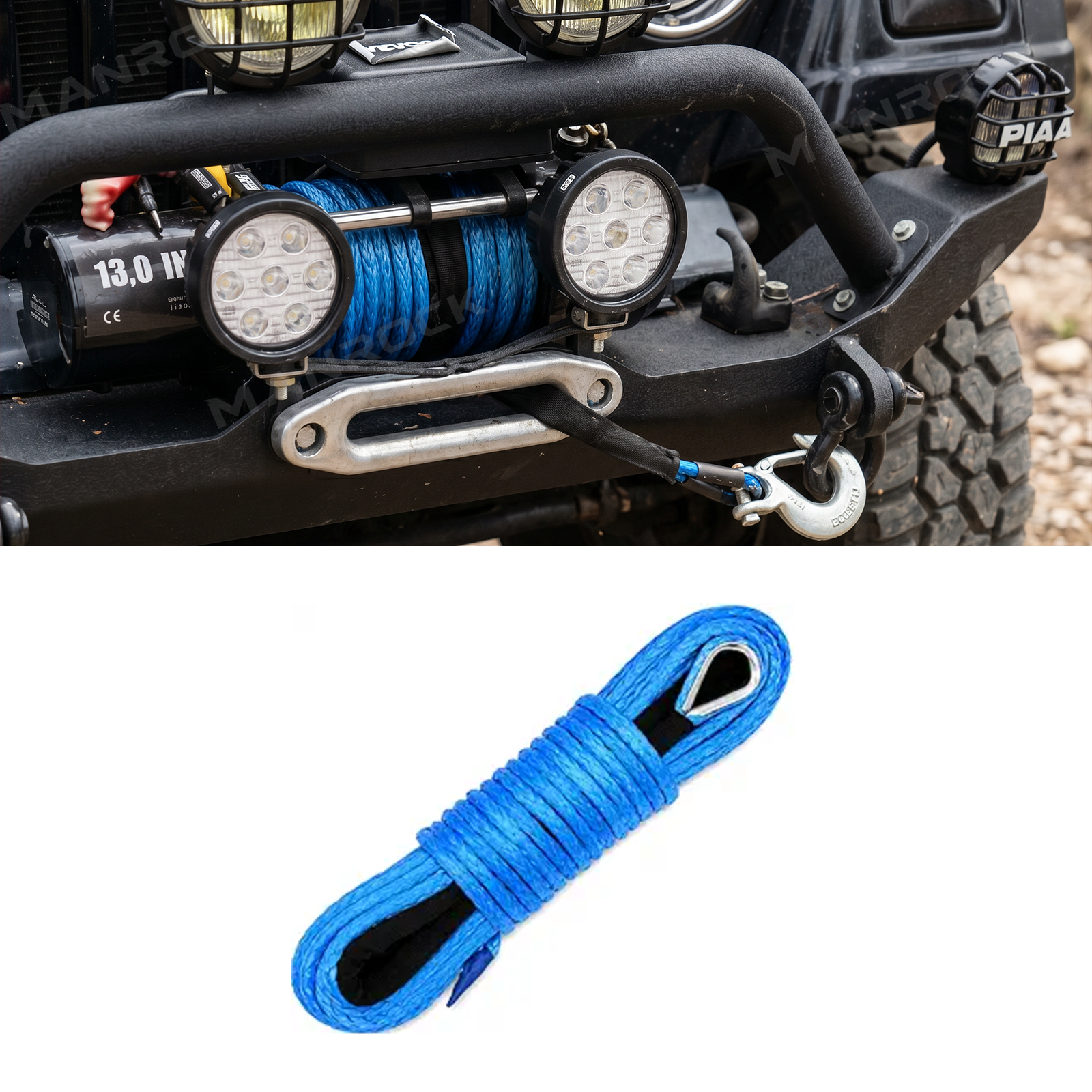Synthetic Winch Rope Line Cable 1/4" × 50 Ft Universal Fit for UTV / ATV