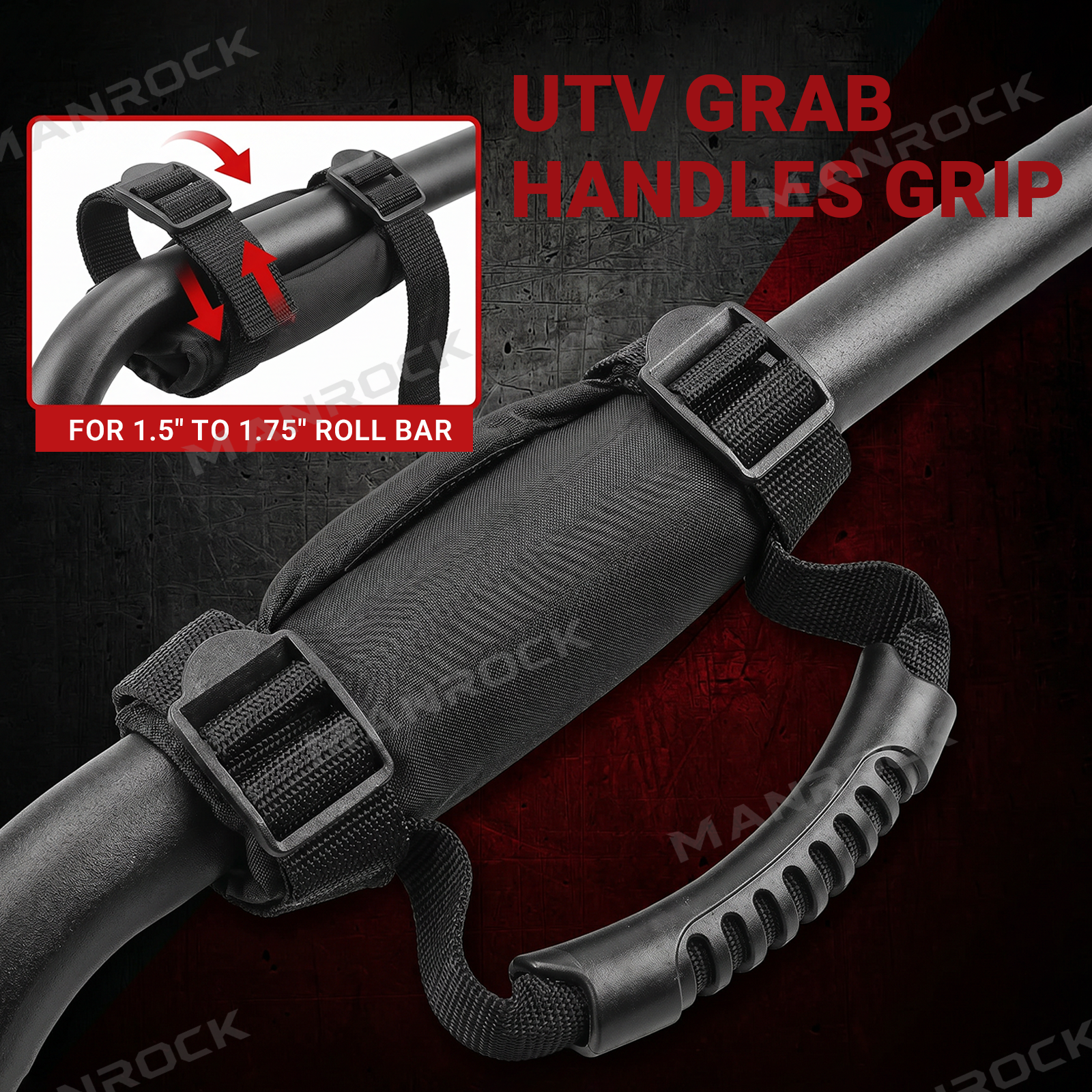 Roll Bar Grab Handles for Polaris/ Can-Am/ UTV, Universal Fit for 1.5"–1.75" Roll Bars
