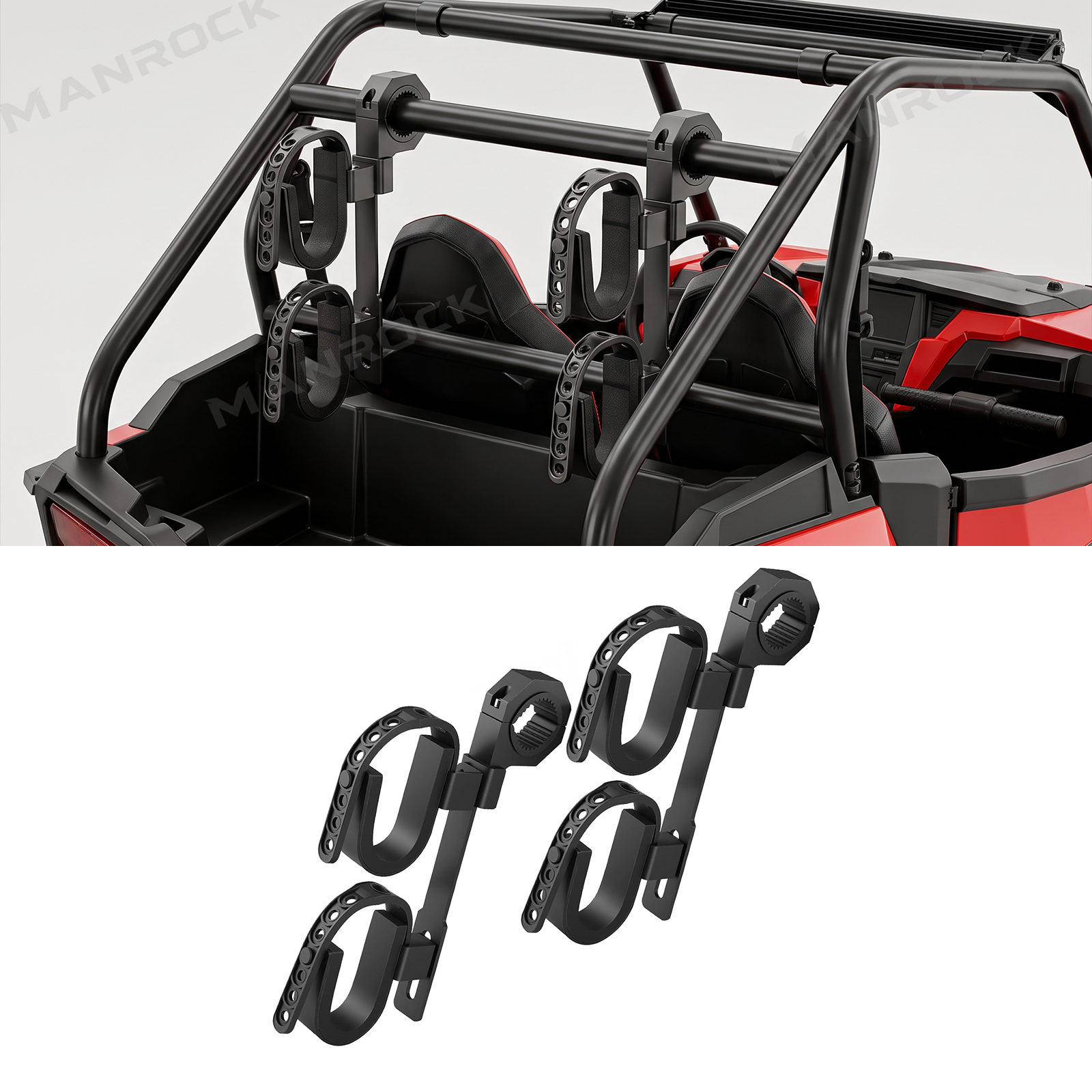 ATV UTV Gun Rack Double-Tier Hunting Tool Holder Mount 2PCS Universal Fit for 1.5"-2" Roll Bars