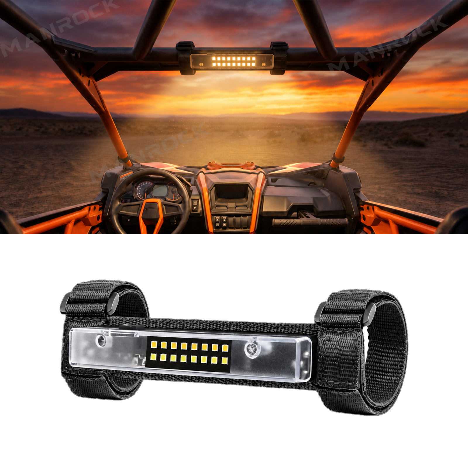 UTV ATV Dome Light Roll Bar Mount Interior LED Lights, Universal Fit for 1.5"–4" Roll Bars