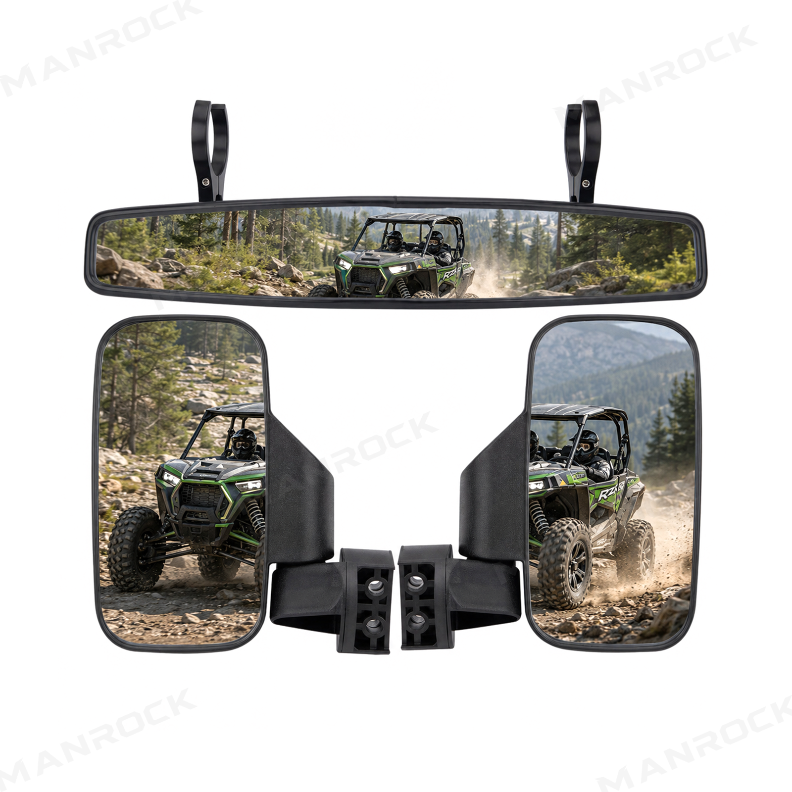 UTV Side Mirrors and Rear View Mirror 3PCS Mirror Kit Universal Fit for 1.75"-2" Roll Bars