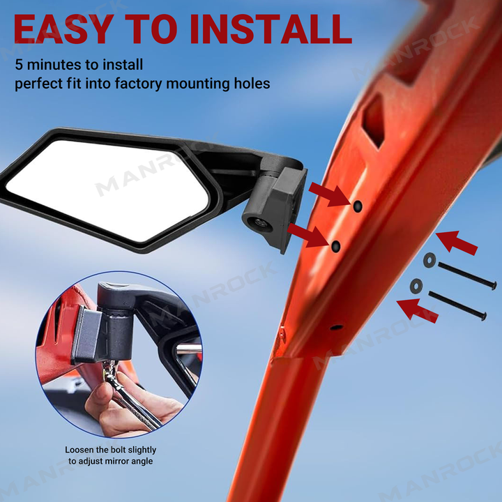 UTV Side Mirrors Folding Adjustable Side View Mirrors with Blind Spot Mirrors 2PCS for Can-Am Maverick X3 / X3 Max