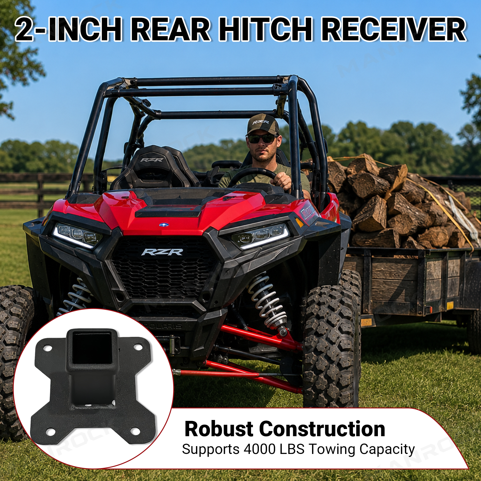 UTV Rear Receiver Hitch 2" Trailer Hitch for Polaris RZR