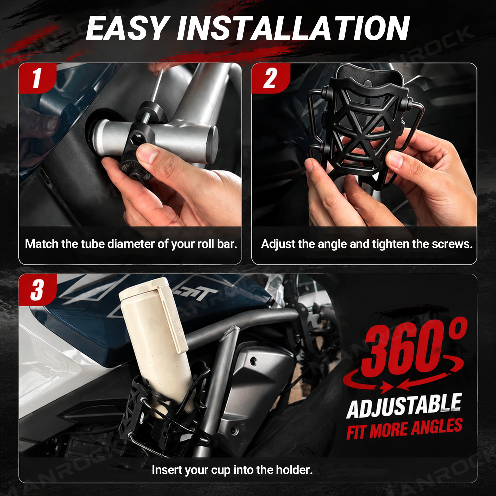 Cup Holder Adjustable 360° Rotating Drink Holder Universal Fit for UTV / ATV