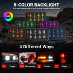 8 Gang Switch Panel RGB Circuit Control Relay System Universal Fit for UTV / ATV