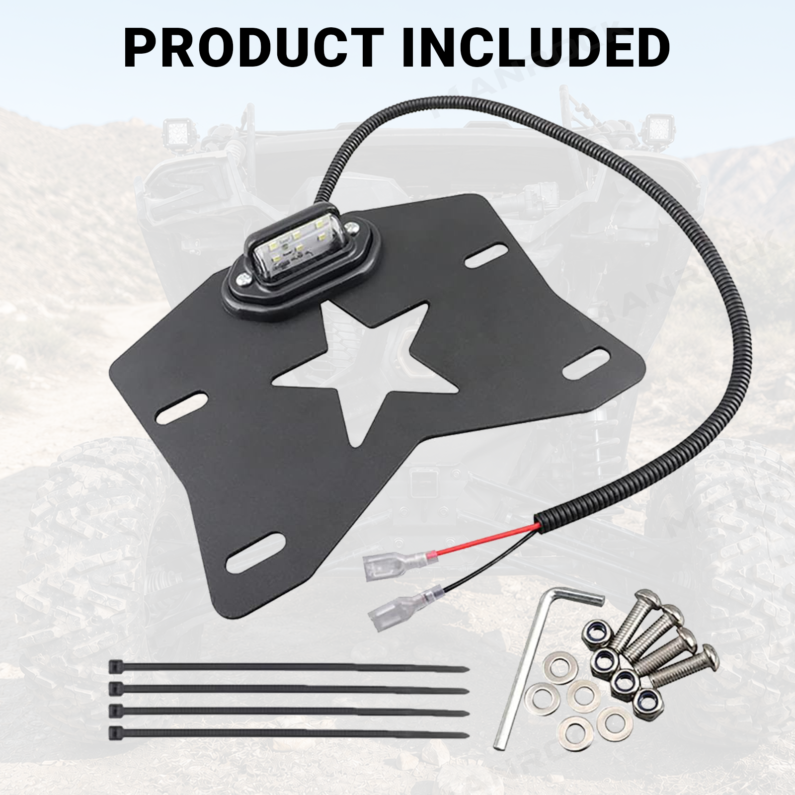 License Plate Frames with Light Rear License Plate Bracket Holder Universal Fit for UTV