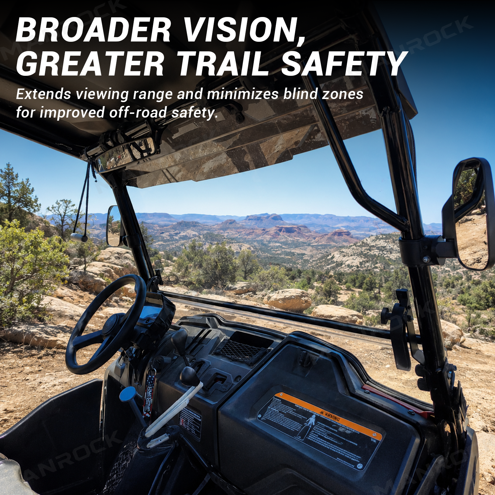 UTV Side Mirrors and Rear View Mirror 3PCS Mirror Kit Universal Fit for 1.75"-2" Roll Bars