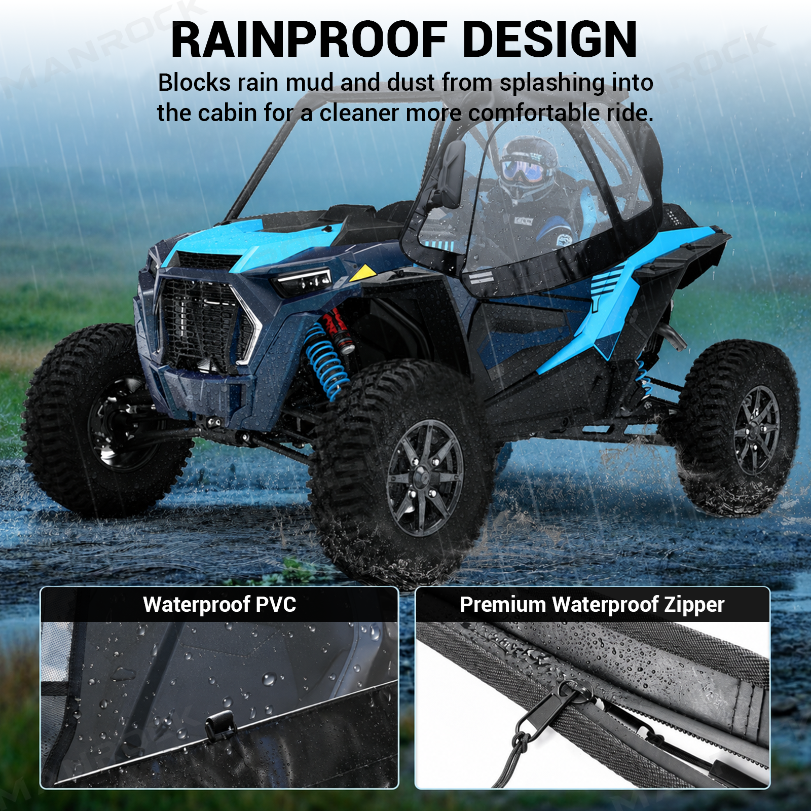 UTV Soft Cab Enclosure Upper Doors with Zipper Side Windows 2PCS for Polaris RZR
