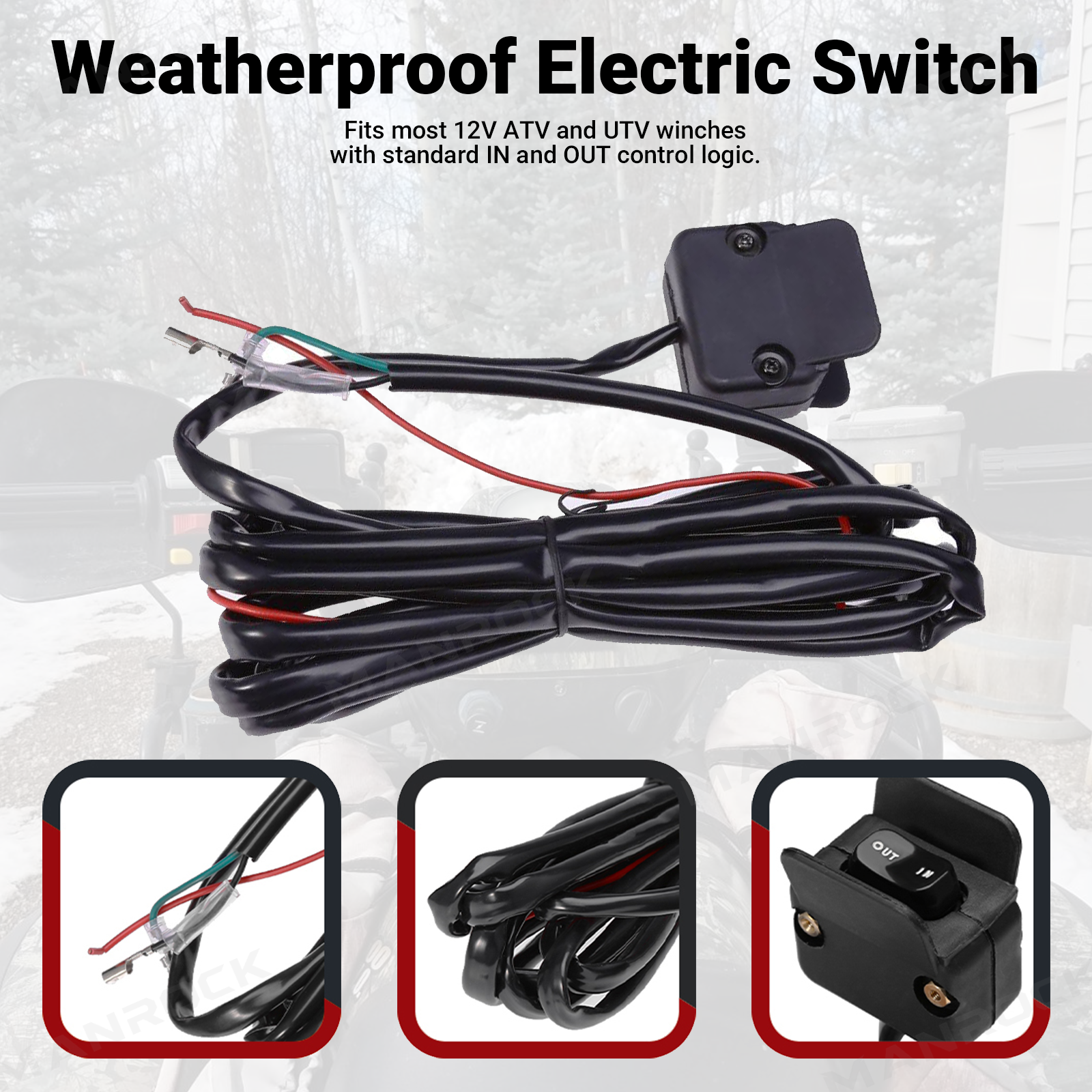 12V Handlebar Winch Switch Rocker Switch Kit Universal Fit for UTV / ATV