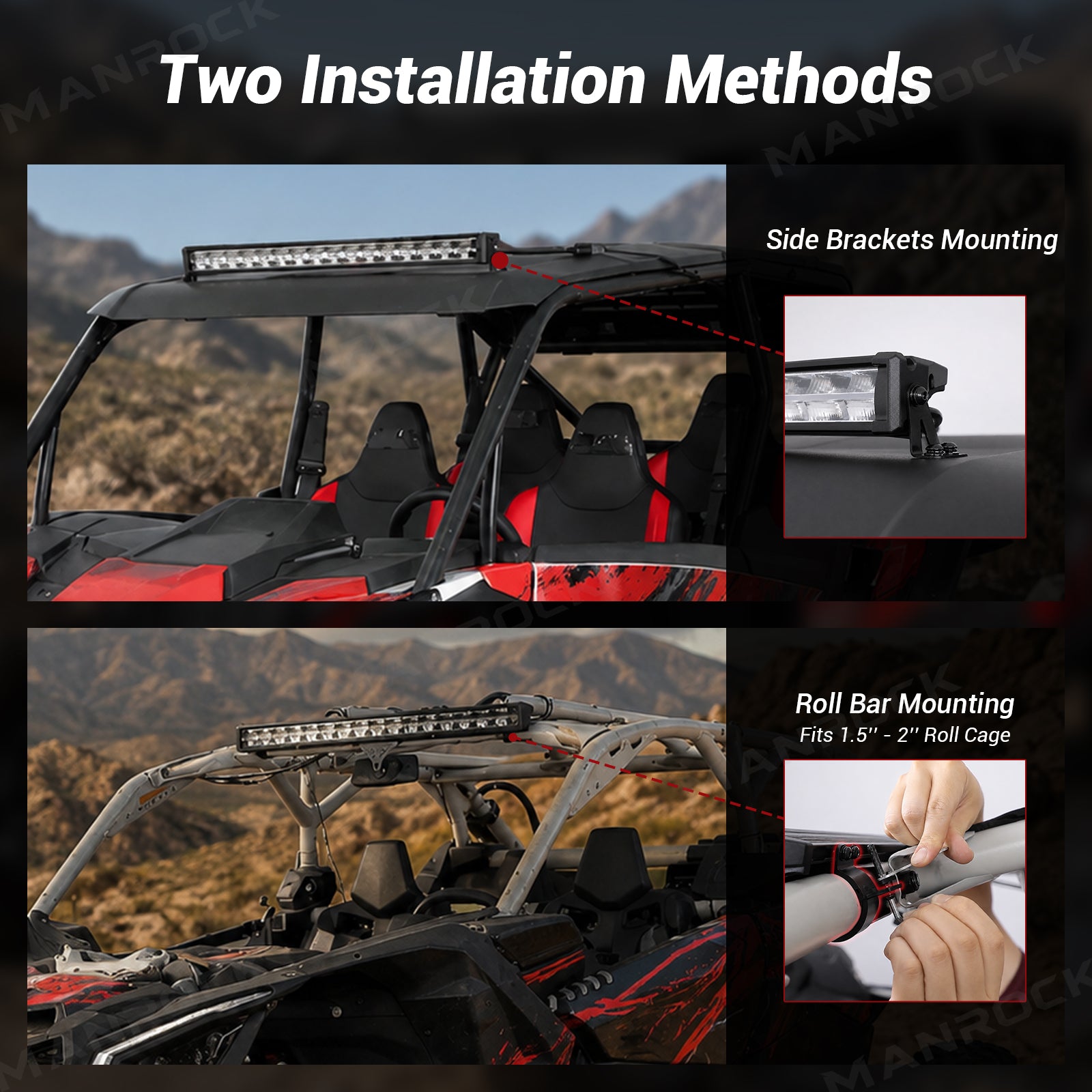 Manrock UTV 31" LED Light Bar with White DRL Spot Flood Combo Beam Universal Fit for 1.5"-2" Roll Bars