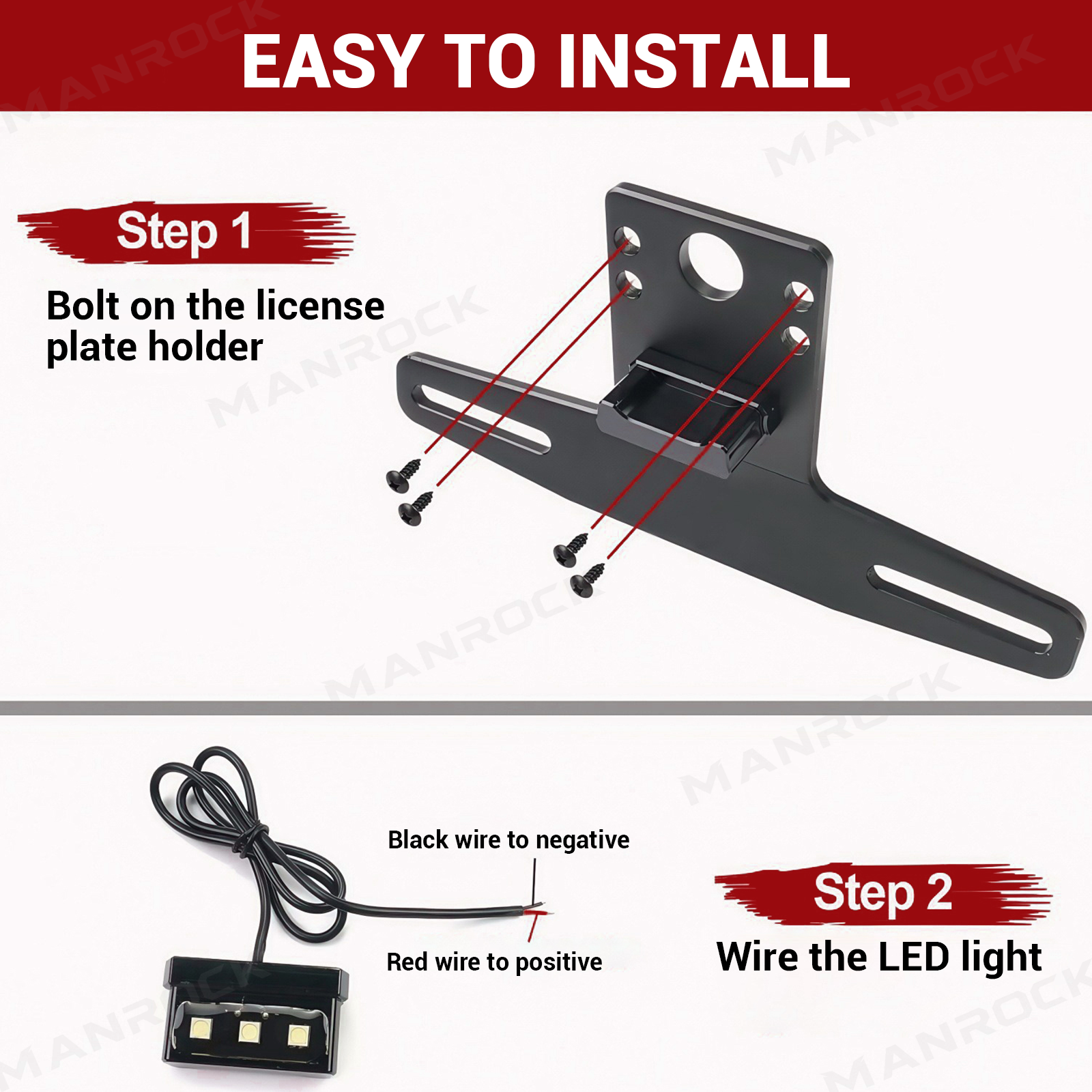 LED License Plate Holder with Light License Plate Bracket Universal Fit for UTV / ATV