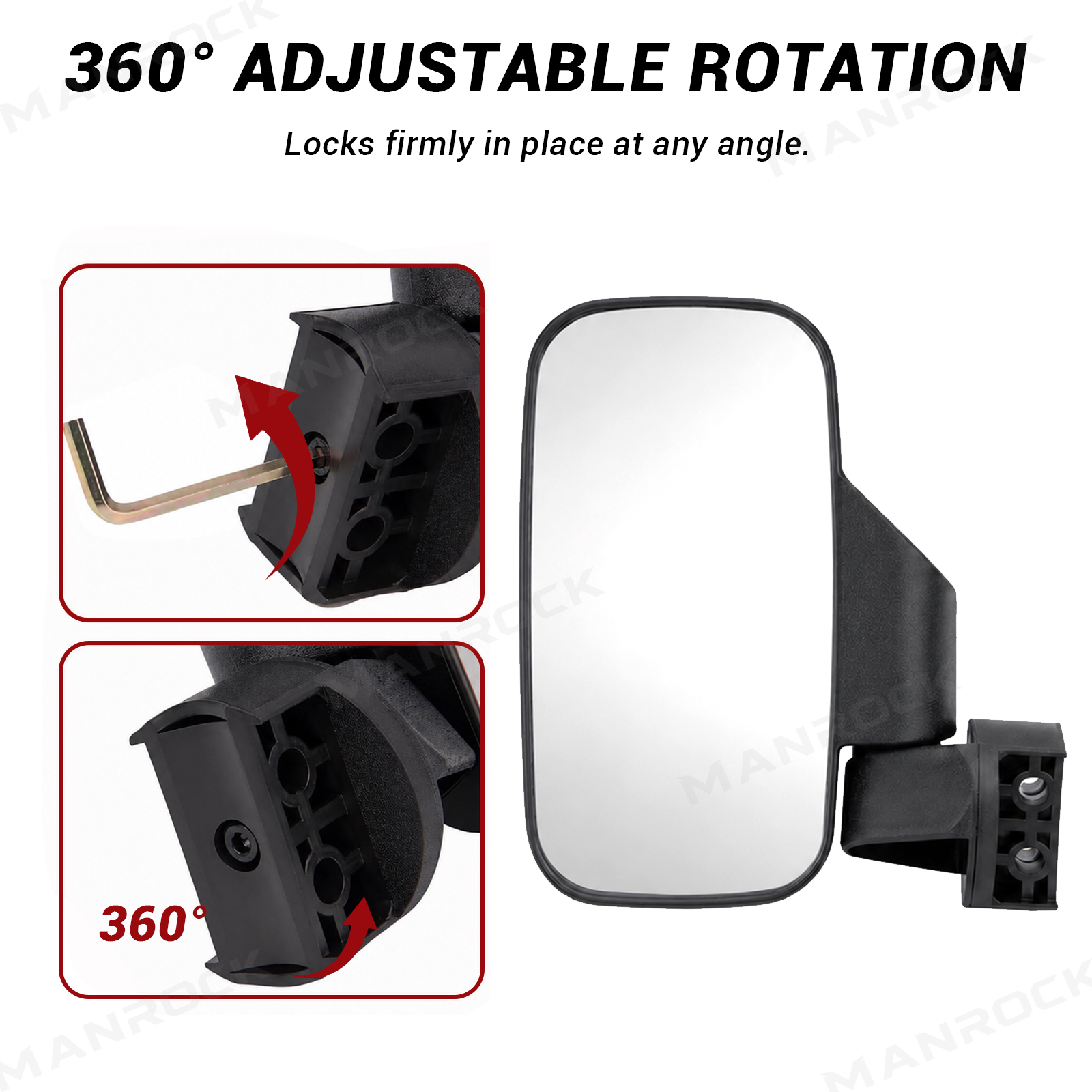 UTV Side Mirrors and Rear View Mirror 3PCS Mirror Kit Universal Fit for 1.75"-2" Roll Bars