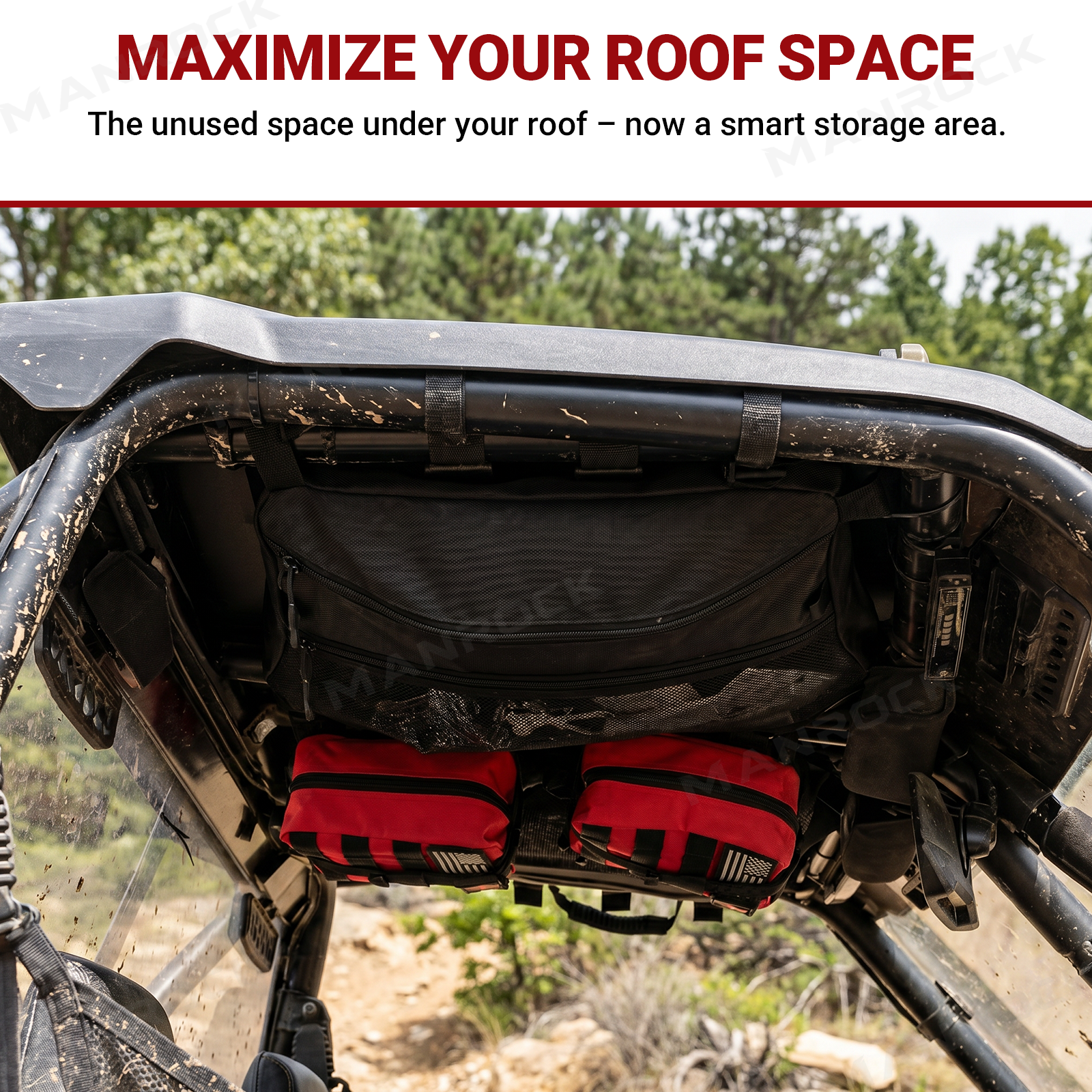 UTV Overhead Storage Bag Black Roof Cargo Bag for Polaris RZR 800 / 900