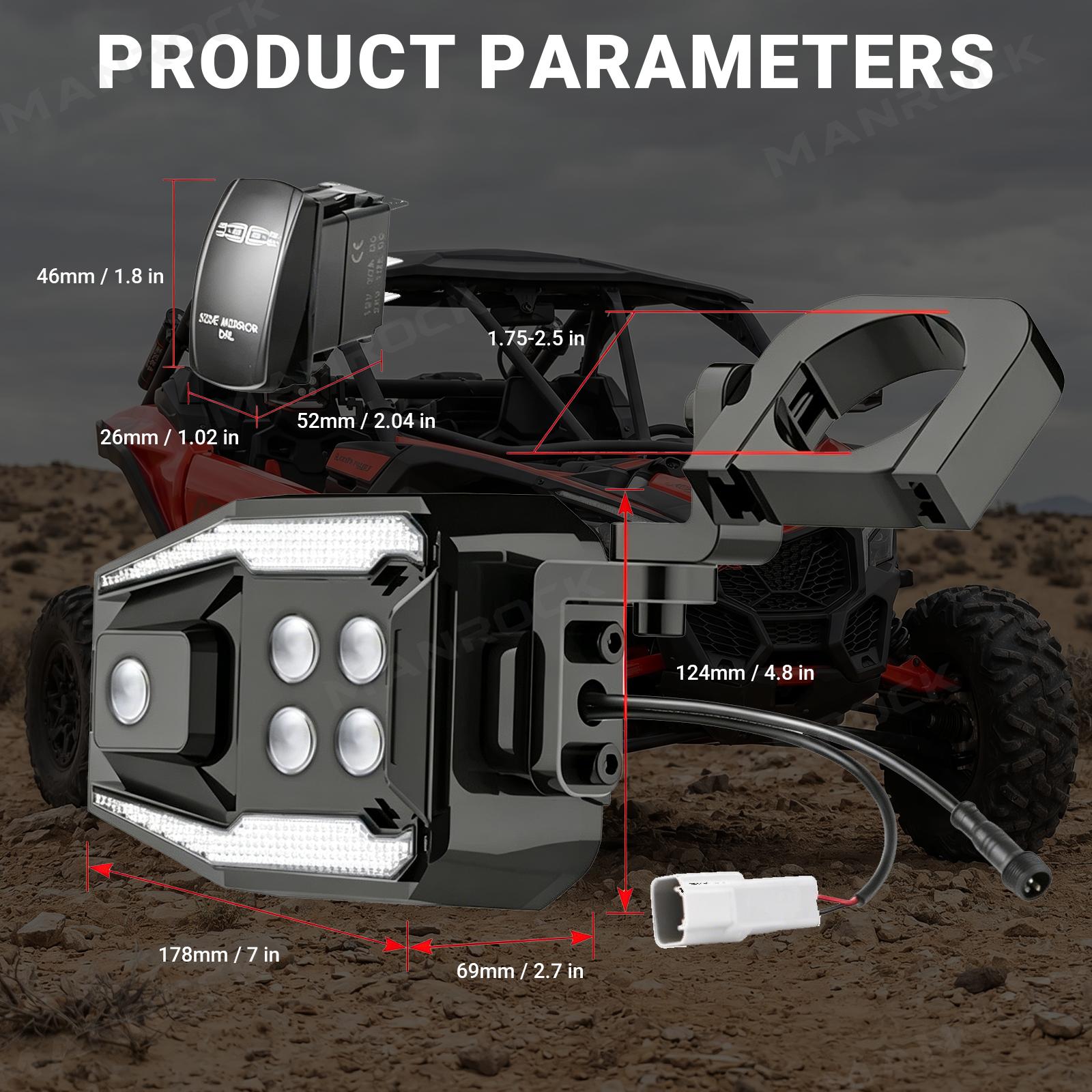 UTV ATV Side View Mirrors with Turn Signal Light + DRL, Universal Fit for 1.75"–2" Roll Bars