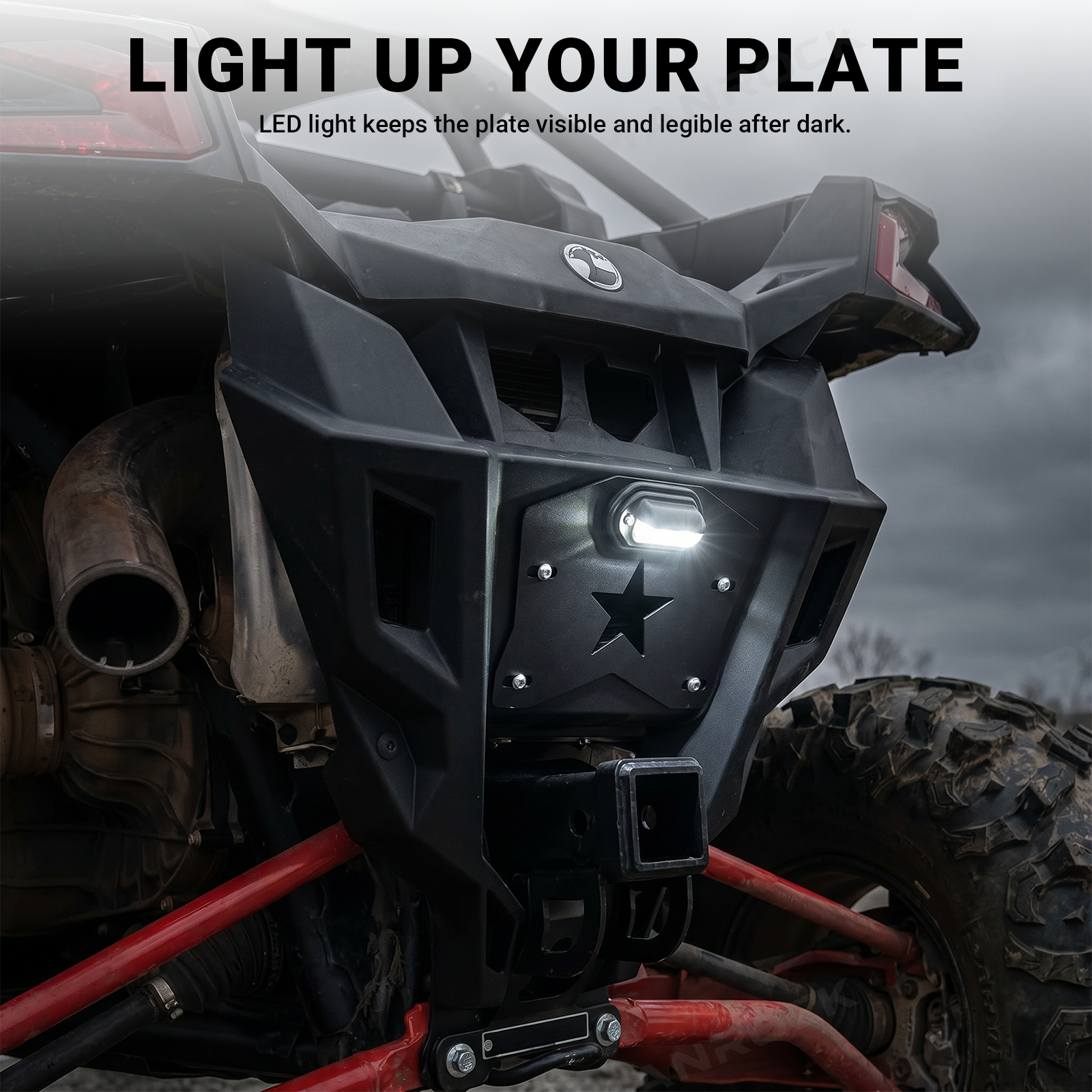 License Plate Frames with Light Rear License Plate Bracket Holder Universal Fit for UTV