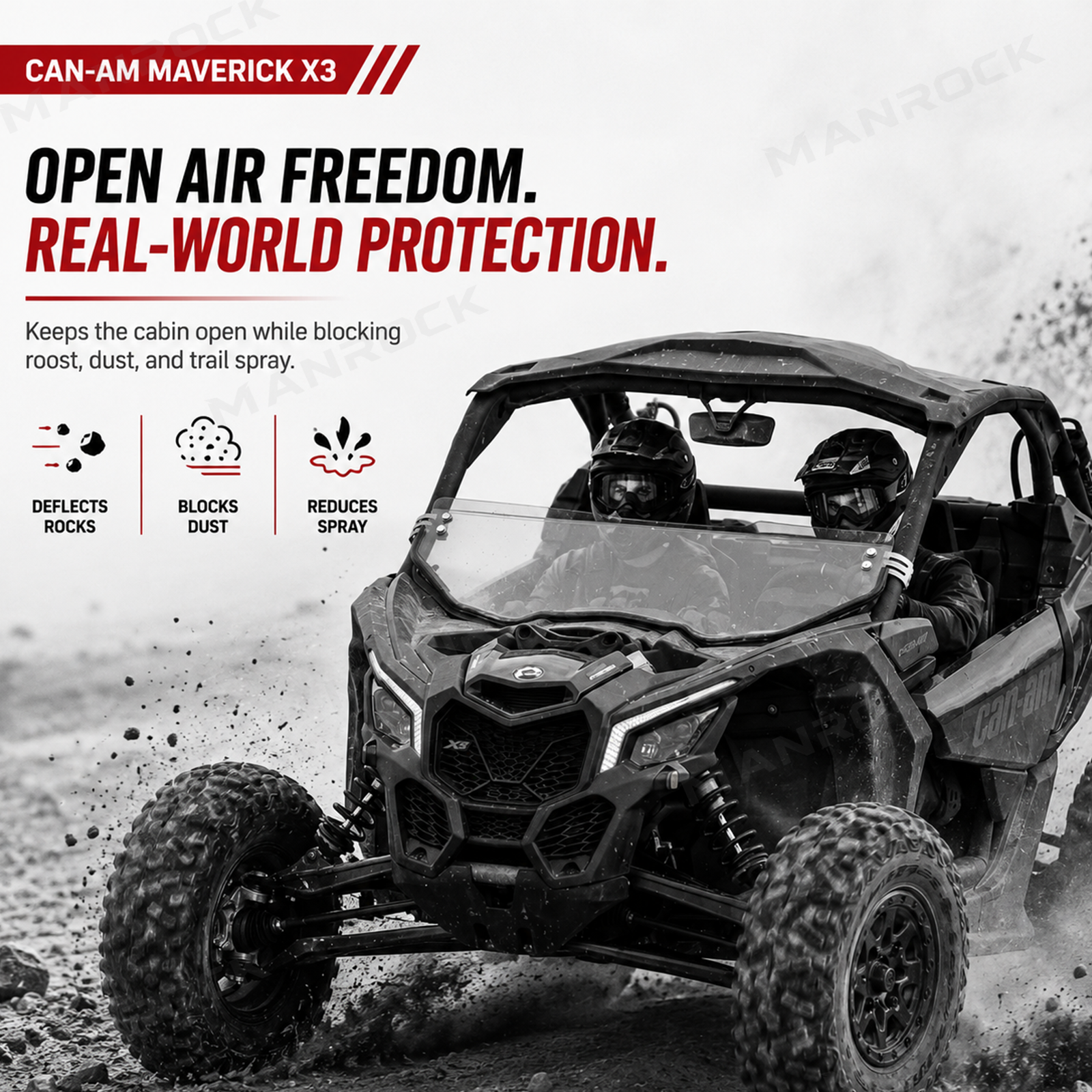 UTV Front Half Windshield Clear Polycarbonate for Can-Am Maverick X3 / X3 Max