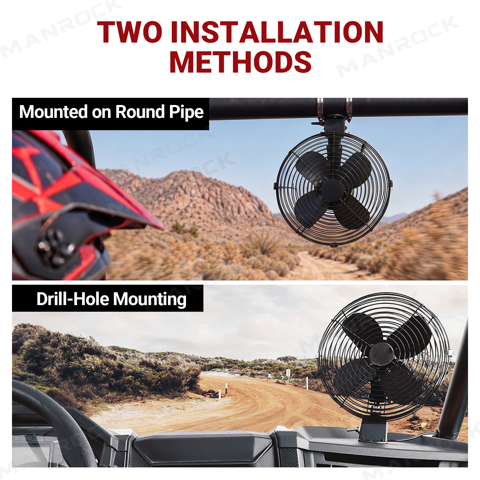 UTV 12V 8" Cooling Fans Adjustable Overhead Fans Universal Fit for 1.57"-2.48" Roll Bars